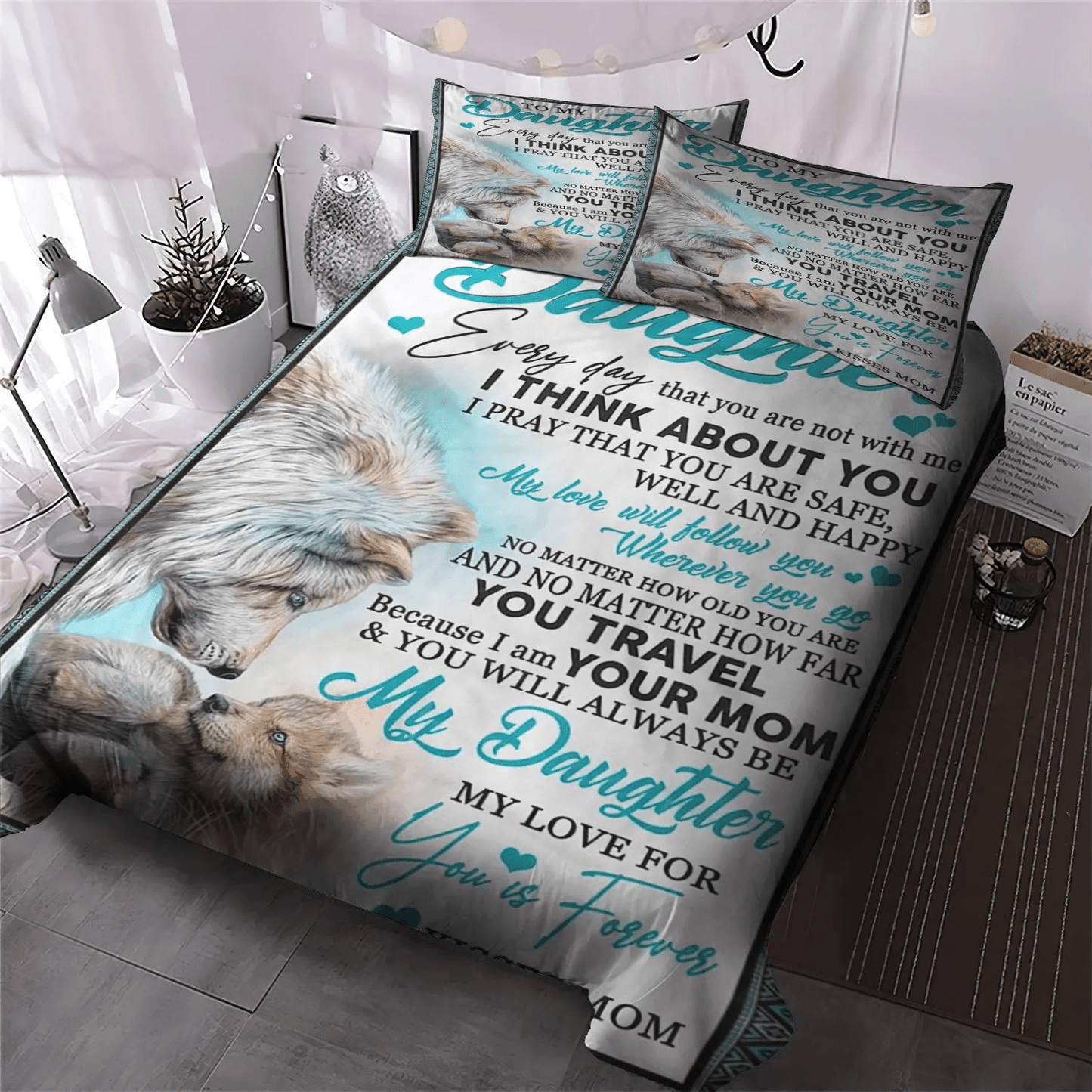 Daughters King Size Bedding Set, Parenting Bedding set, Giraffes Make My Daughter Happy Soft Duvet Cover Set, Daughter Bedding Set, Gifts for Daughter