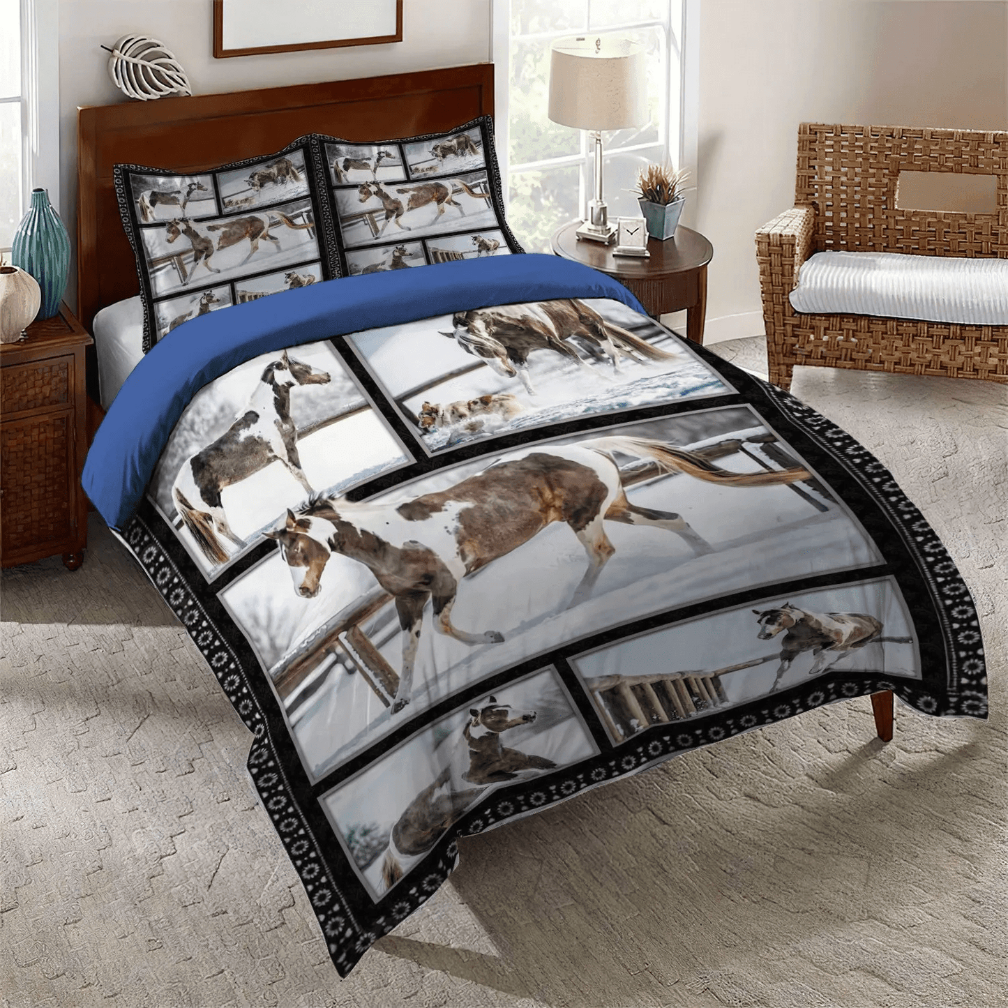 Galloping Horse King Size Bedding Set, Horse Running Soft Duvet Cover Set, Horse Queen Size Bedding Set, Horse Happy Life Bedding Set, Gifts for Horse