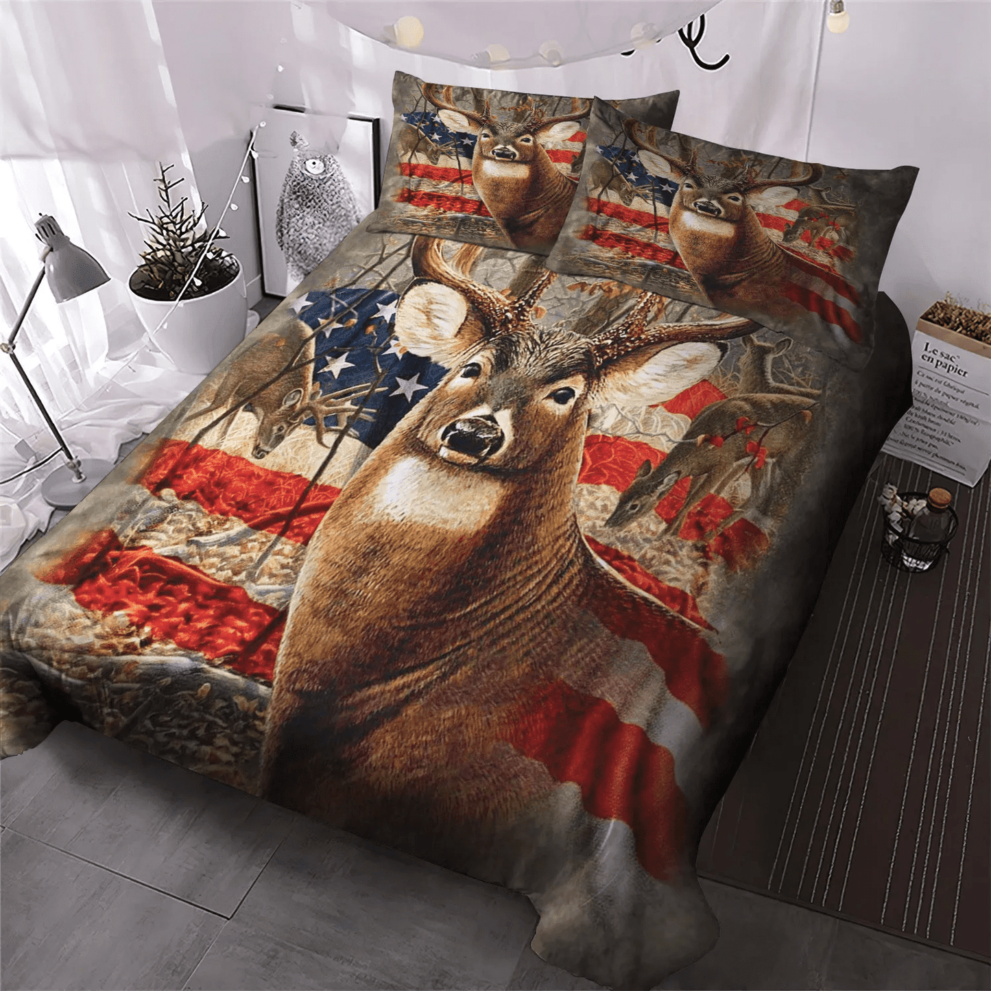 Funny Hunting Queen Size Bedding Set, Deer King Size Bedding Set, Deer Lover Soft Duvet Cover Set, Deer Hunting Area Bedding Set, Gifts for Hunting