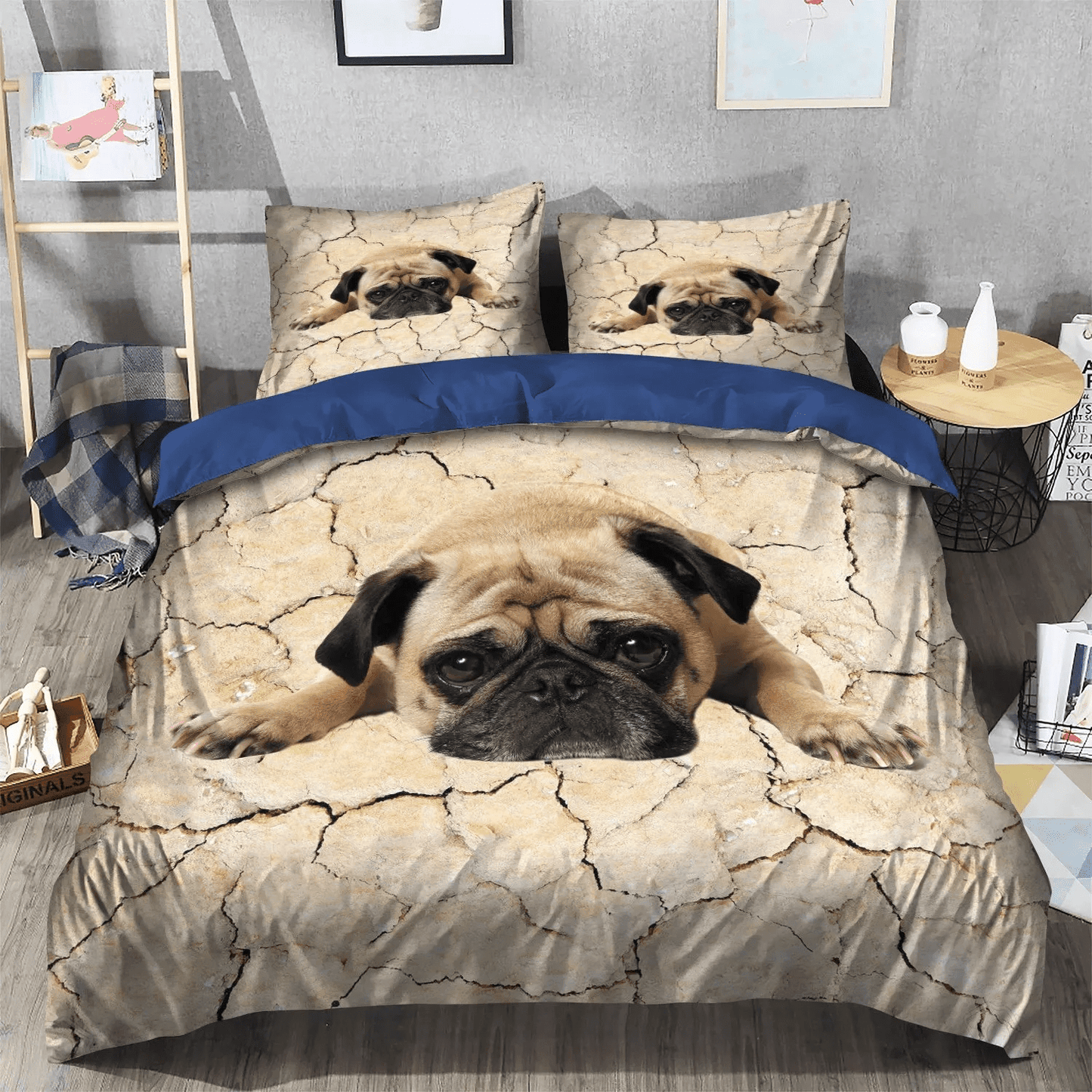 Cute Pug King Size Bedding Set, Funny Pug Dog Soft Duvet Cover Set, Pug Queen Size Bedding Set, Pug Ugly Printed HTMN Bedding Set, Gifts for Pug