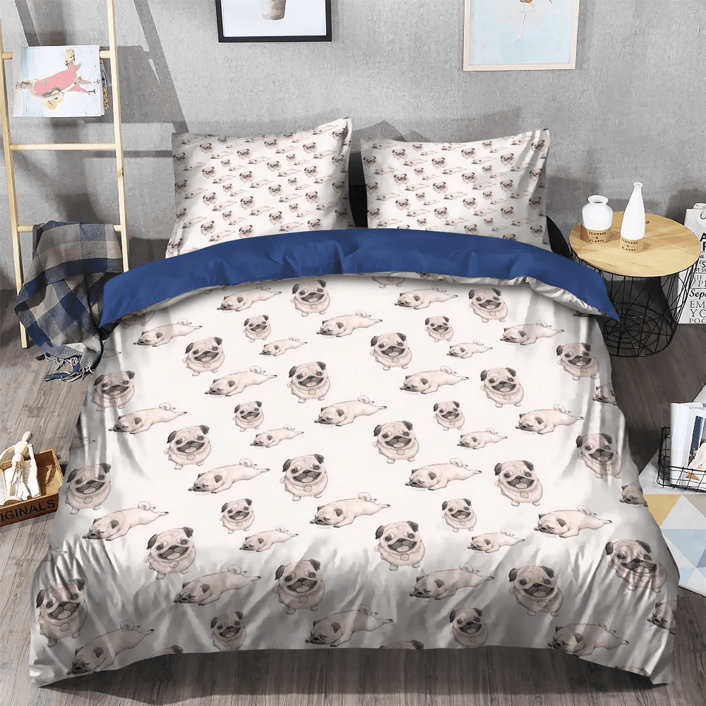 Cute Pug Bedding set, Pug King Size Bedding Set, Funny Pug Dog Soft Duvet Cover Set, Pug DKN Bedding Set, Gifts for Pug