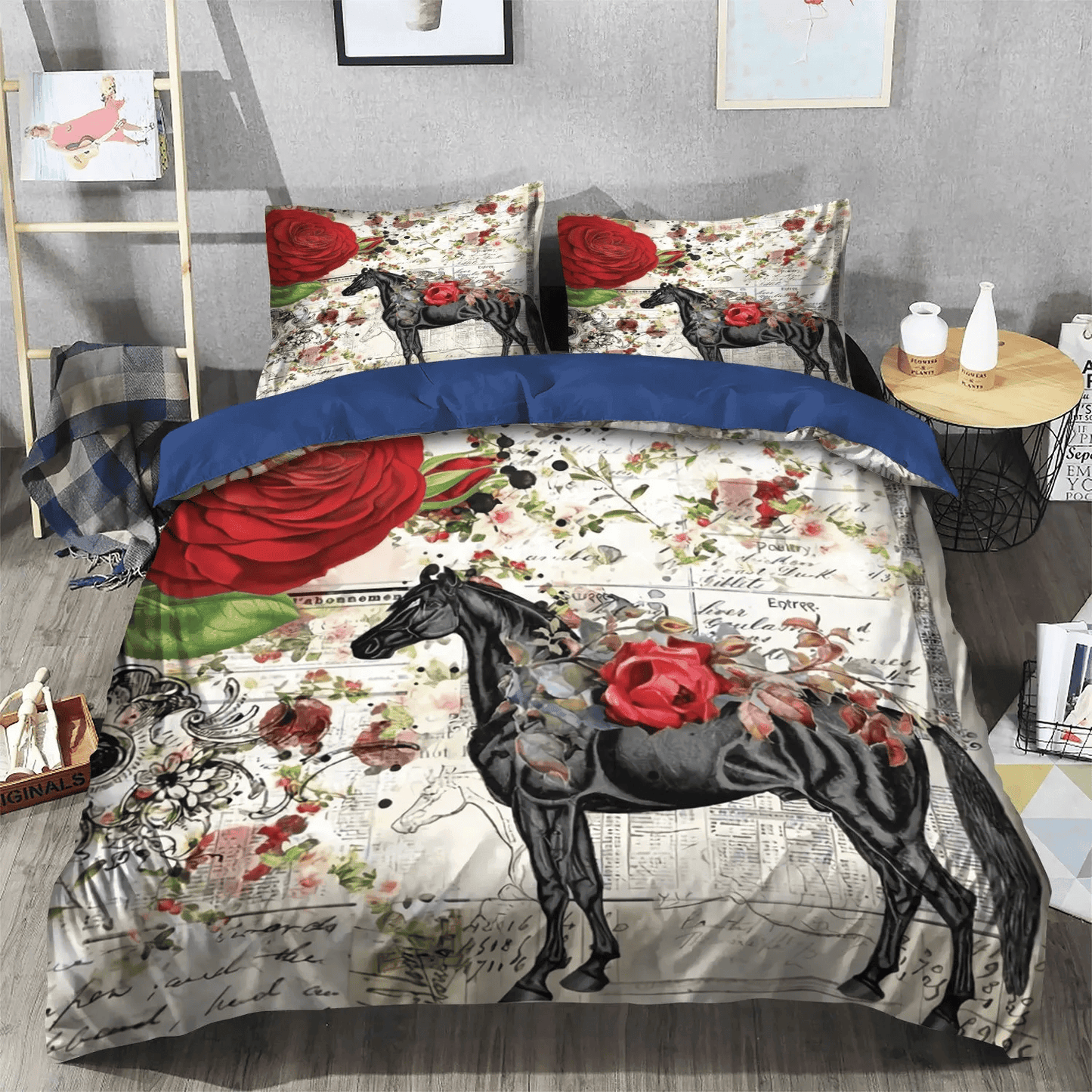 Galloping Horse Bedding set, Horse Running Soft Duvet Cover Set, Horse In Motion Queen Size Bedding Set, Horse Bedding Set, Gifts for Horse