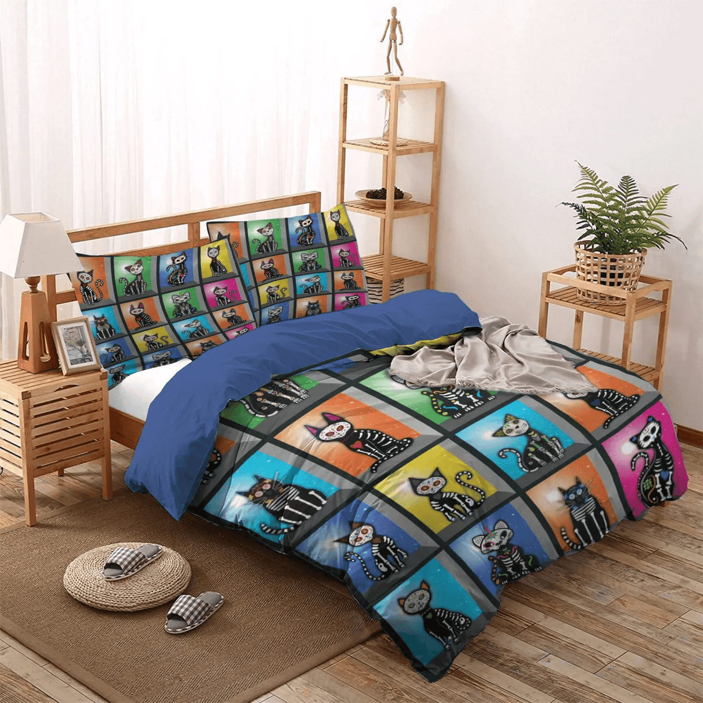 Cat Paw King Size Bedding Set, Cat Soft Duvet Cover Set, Cat Tracks Bedding set, Cat Sugar Skull Bedding Set, Gifts for Sugar Skull