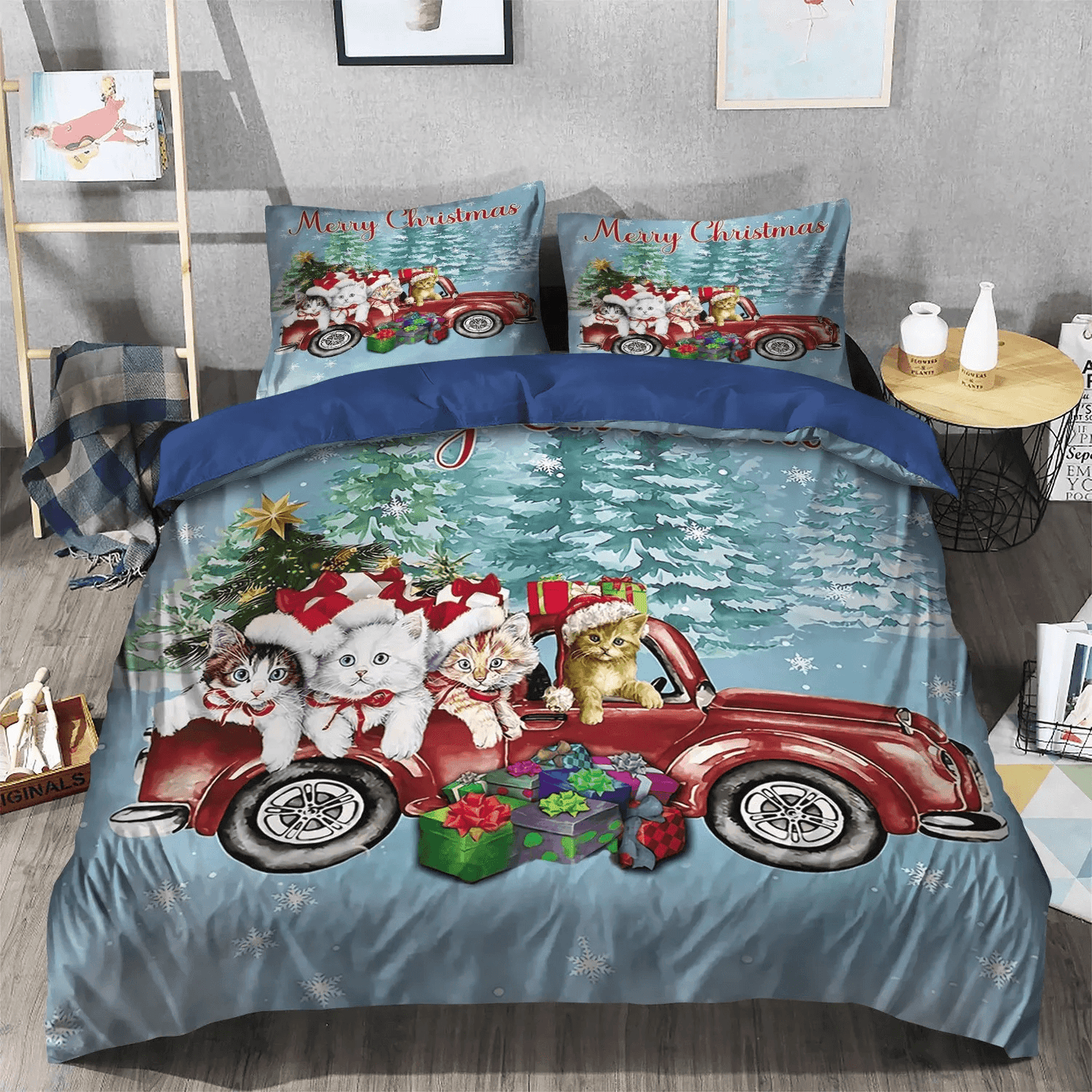 Cat Paw Bedding set, Cat Soft Duvet Cover Set, Cat Tracks Queen Size Bedding Set, Cat XMas Personalized Name Bedding Set, Gifts for Cat