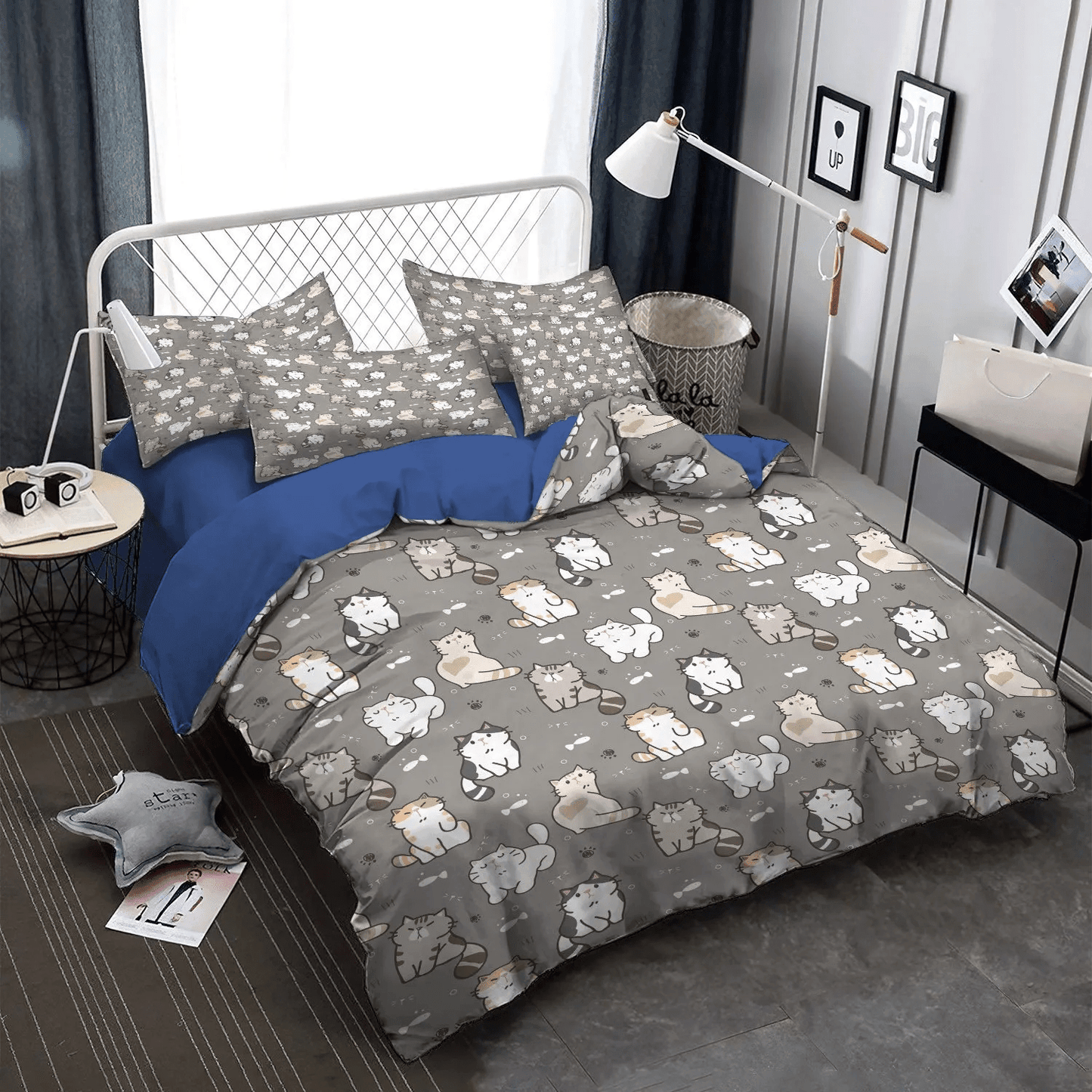 Cat Paw Queen Size Bedding Set, Cat Soft Duvet Cover Set, Cat Tracks King Size Bedding Set, Cat Bedding Set, Gifts for Cat