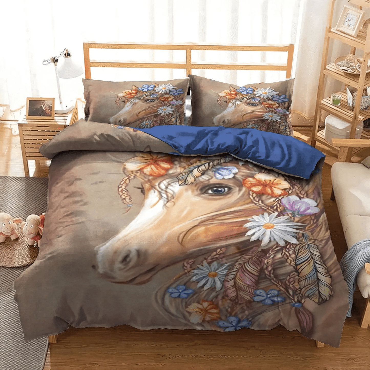 Galloping Horse Soft Duvet Cover Set, Boho Giraffe Bedding set, Boho Hippie Horse HnB DNT Bedding Set, Gifts for Hippie