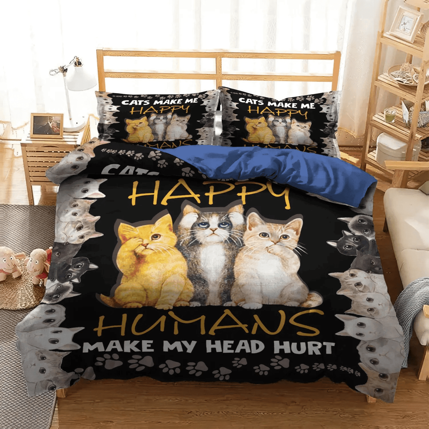 Cat Paw Bedding set, Cat Tracks Soft Duvet Cover Set, Cat Queen Size Bedding Set, Cats Bedding Set, Gifts for Cat