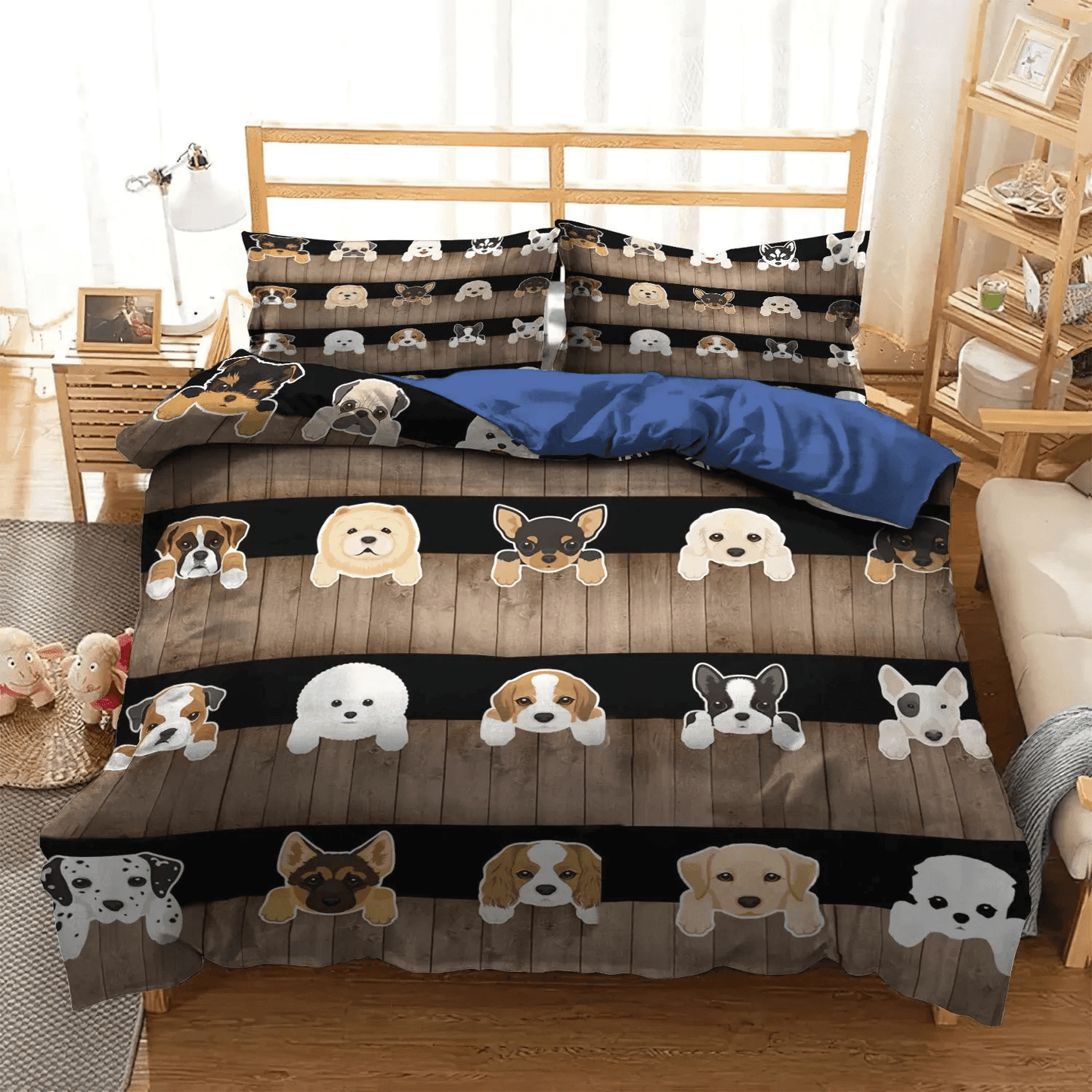 Cute Sleeping Chibi Dog Soft Duvet Cover Set, Love My Dog DKN Bedding Set, Gifts for Dog