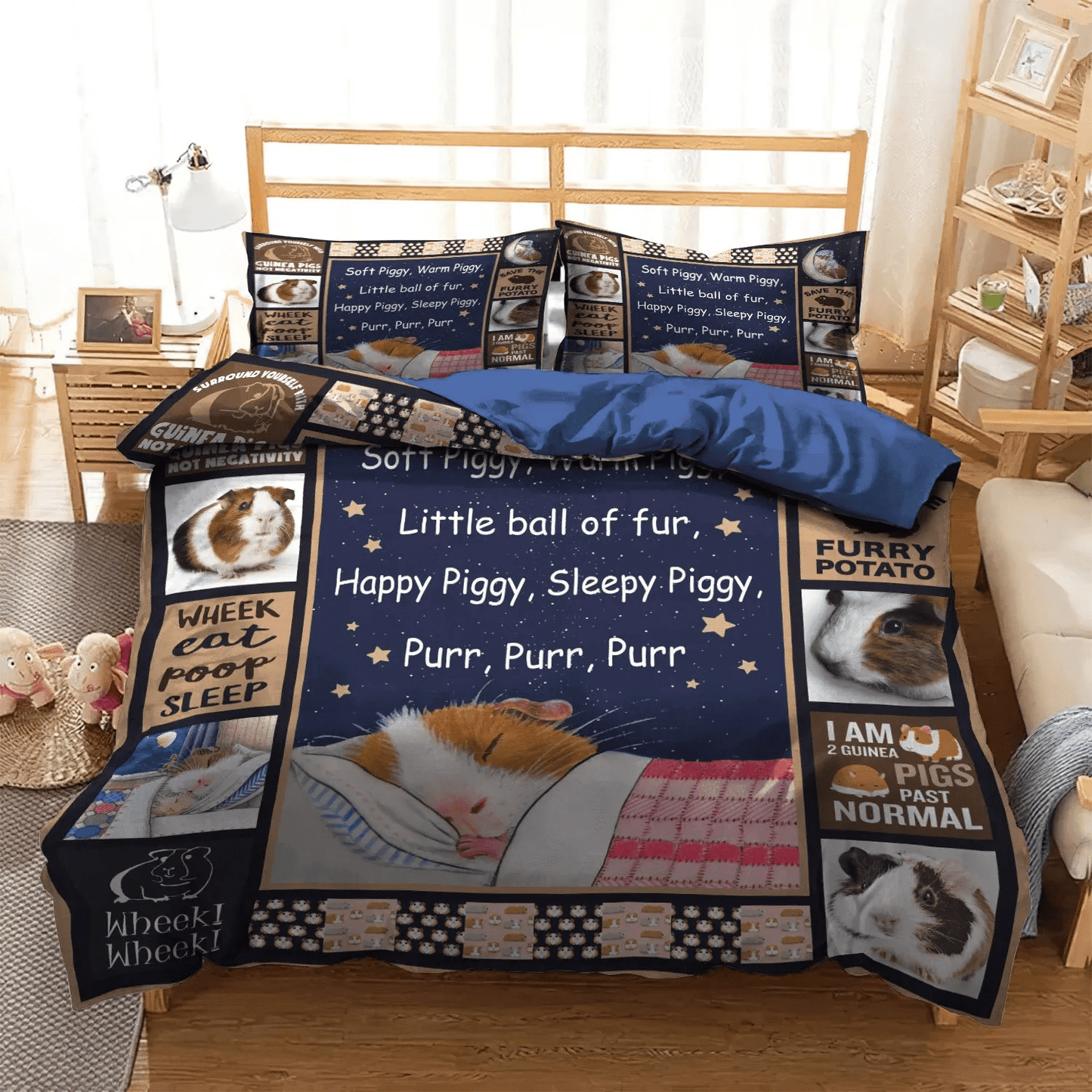 Book Reader Queen Size Bedding Set, Book Guinea Pig Soft Duvet Cover Set, Bookish King Size Bedding Set, Gifts for Book