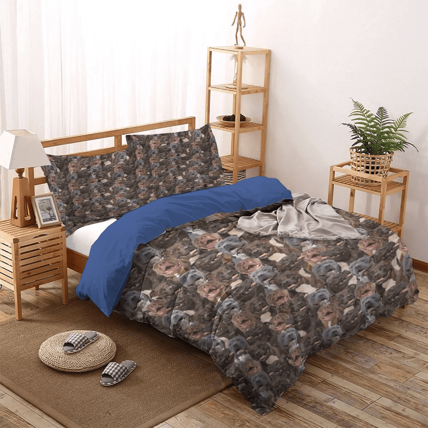 Blue Nose Pitbull Queen Size Bedding Set, Pitbull Dog Soft Duvet Cover Set, Pitbull Full Face Bedding Set, Gifts for Pitbull