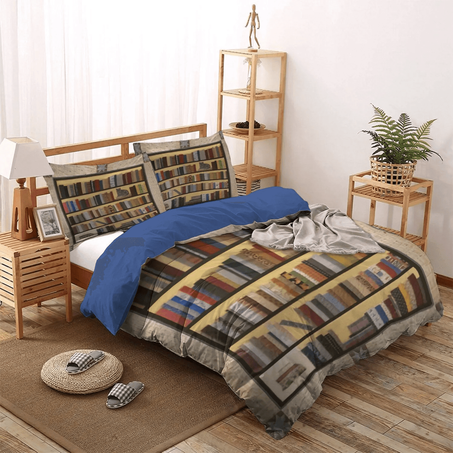 Cat Queen Size Bedding Set, Cat Paw King Size Bedding Set, Cat Tracks Soft Duvet Cover Set, Bookcase And Cat Bedding Set, Gifts for Cat