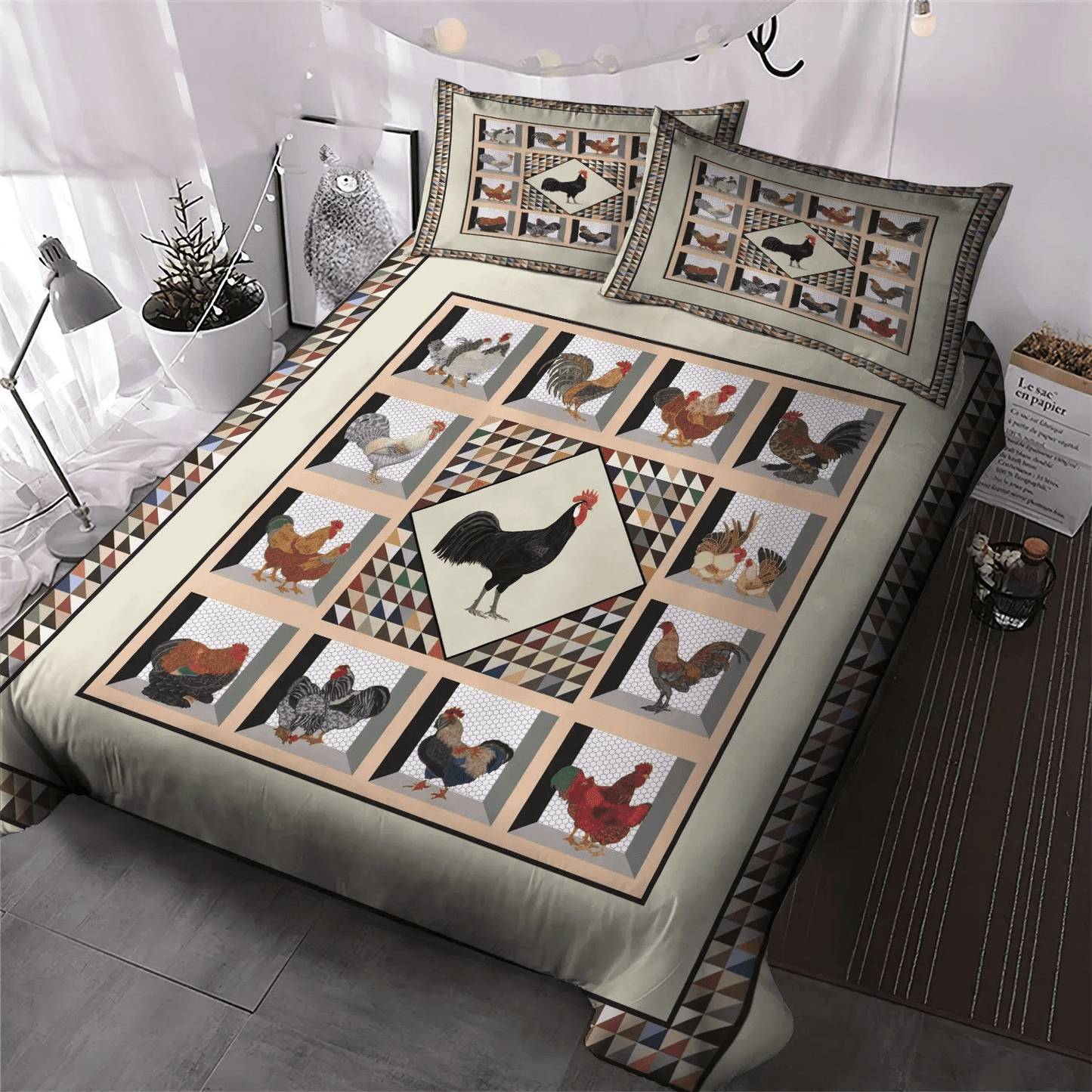 Chicken Mom King Size Bedding Set, Chicken Soft Duvet Cover Set, Chicken Rooster Bedding Set, Gifts for Chicken