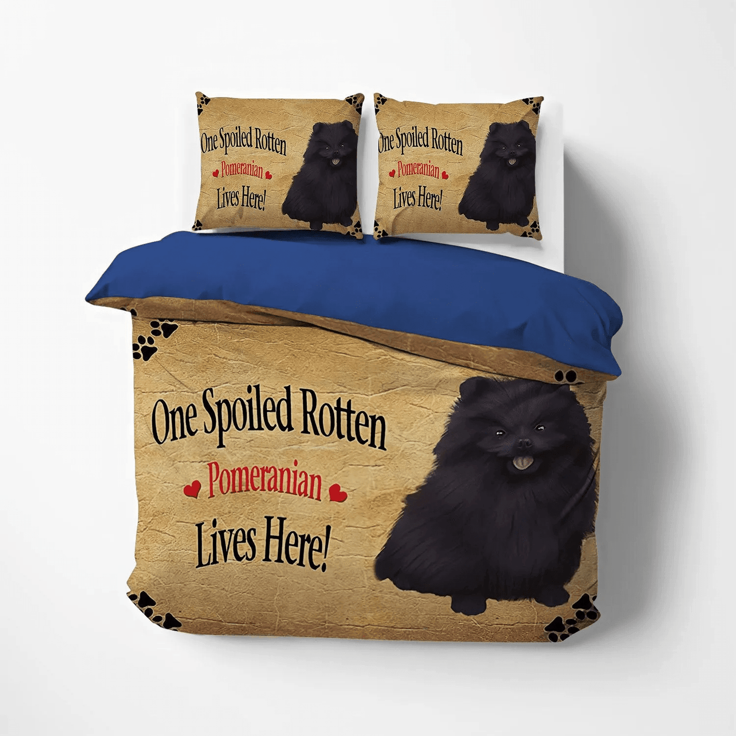 Cute Sleeping Chibi Dog King Size Bedding Set, Dog Soft Duvet Cover Set, Pomeranian Black Spoiled Rotten Dog NHM Bedding Set, Gifts for Dog