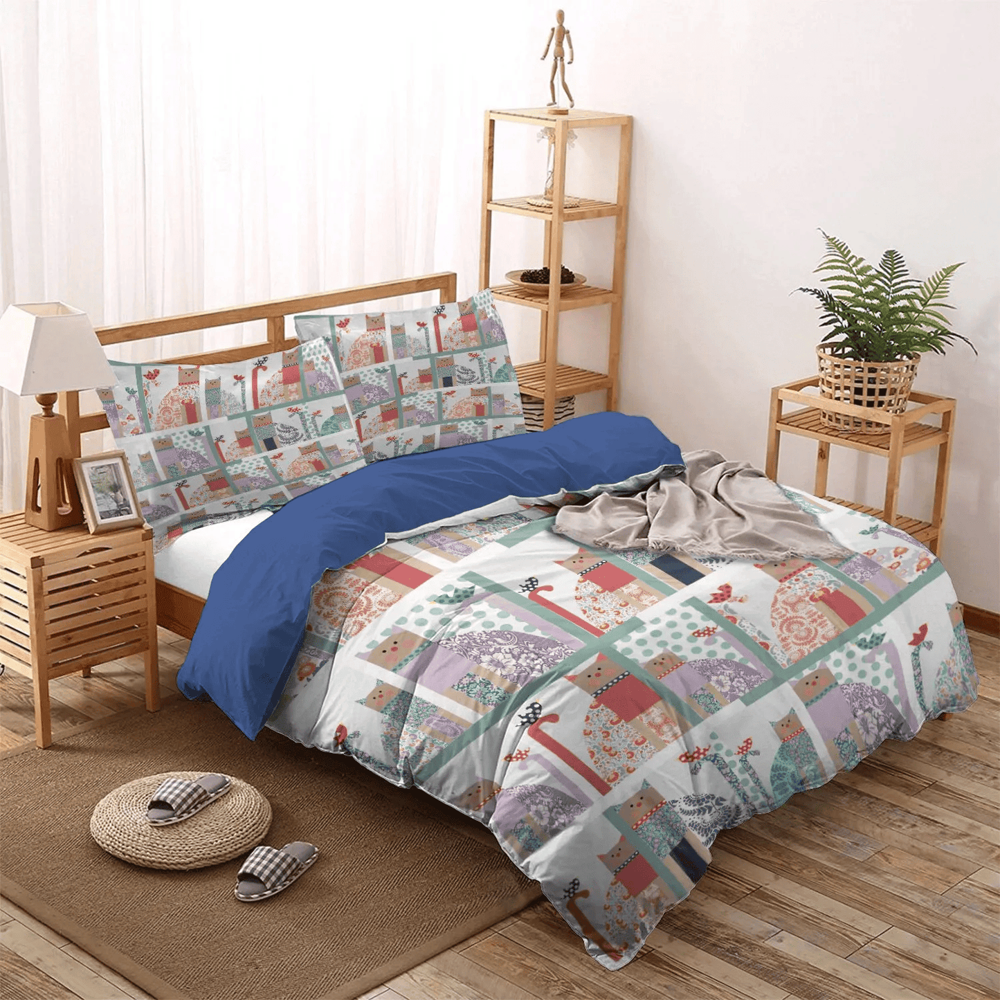 Bird Text Queen Size Bedding Set, Cat Tracks Soft Duvet Cover Set, Cat Paw King Size Bedding Set, Cat And Bird Bedding Set, Gifts for Bird