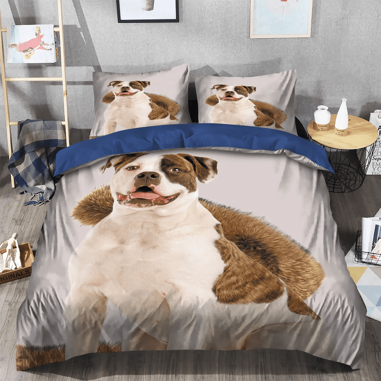 Bulldog Bedding set, American Soft Duvet Cover Set, Dog Lover King Size Bedding Set, American Bulldog Bedding Set, Gifts for American