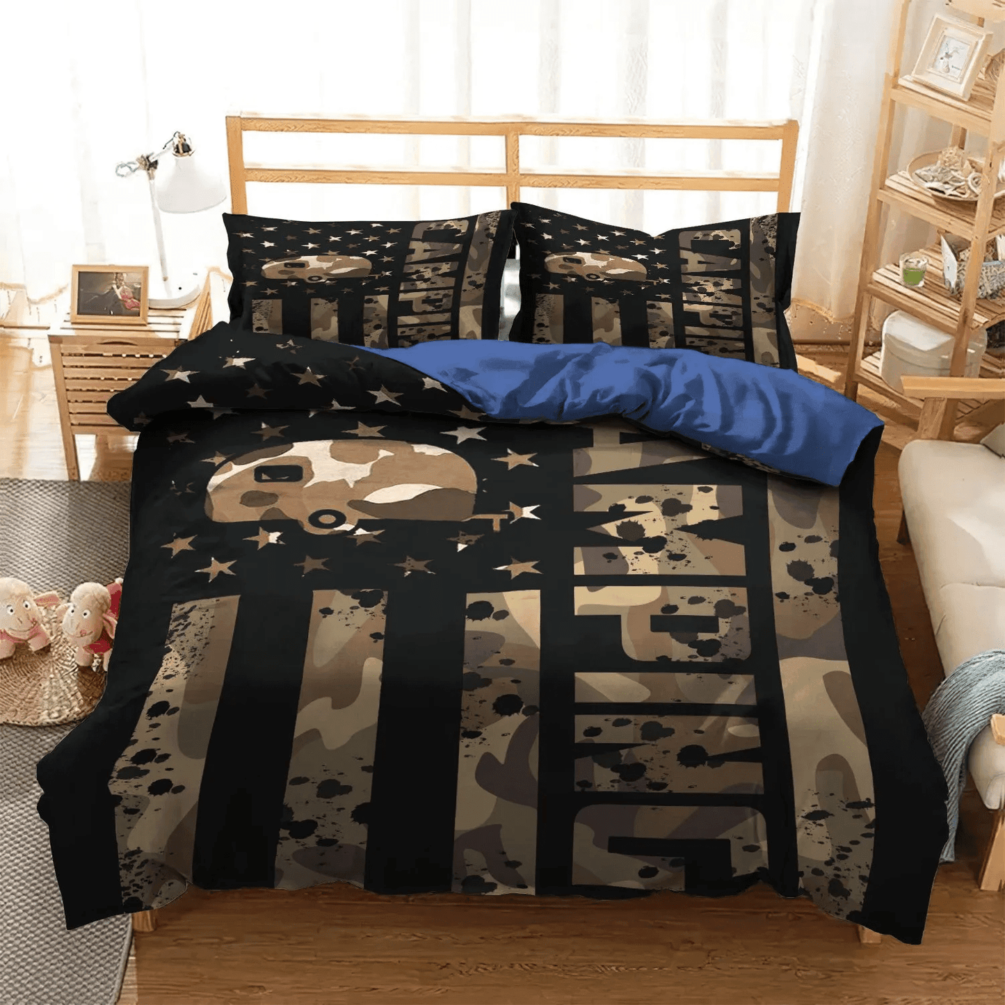 American Bedding set, Breast Cancer Camo Soft Duvet Cover Set, Camo American Us Flag Camping Bedding Set, Gifts for American