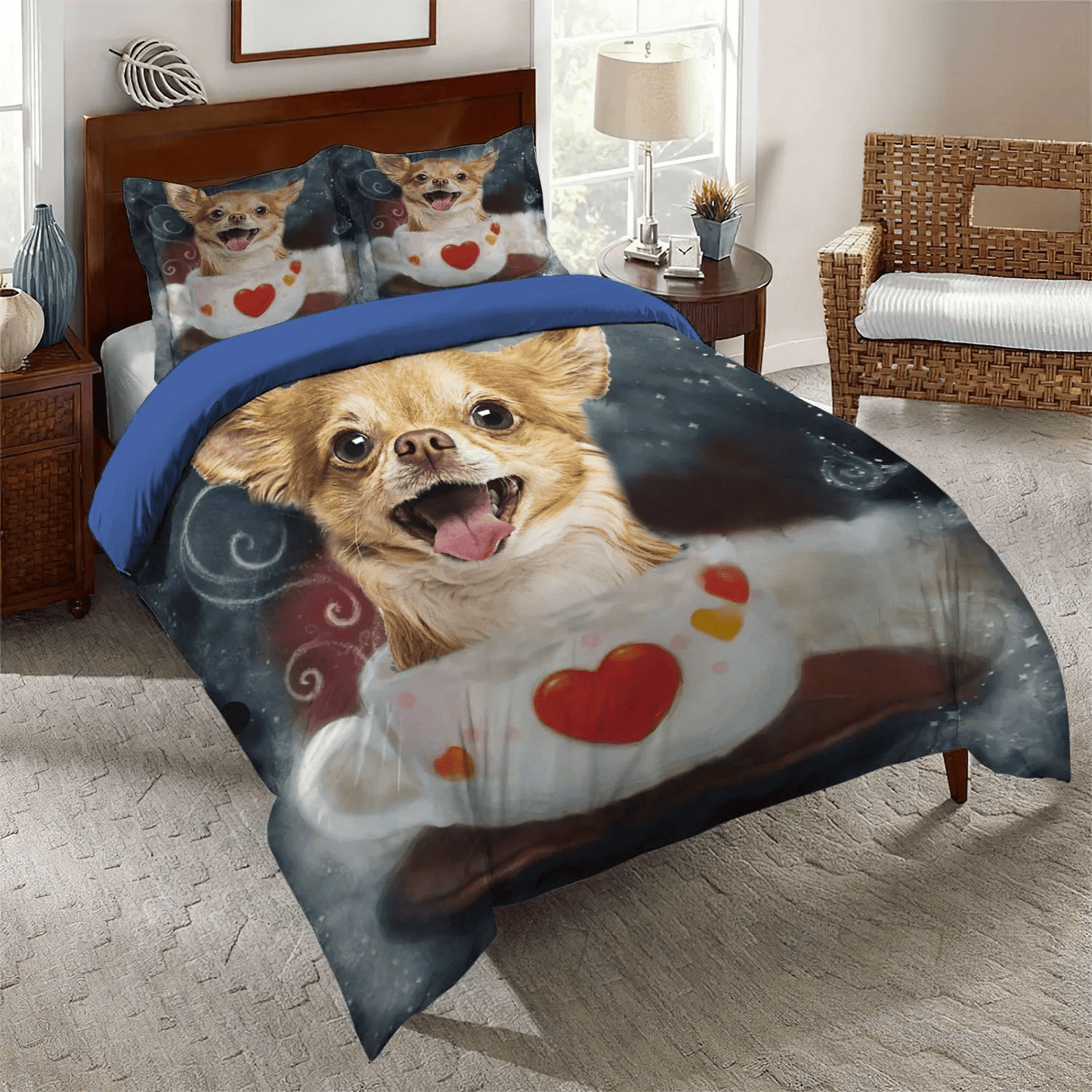 Chihuahua Dog Lover Soft Duvet Cover Set, Chihuahua Stalker Bedding set, Chihuahua Heart Bedding Set, Gifts for Chihuahua