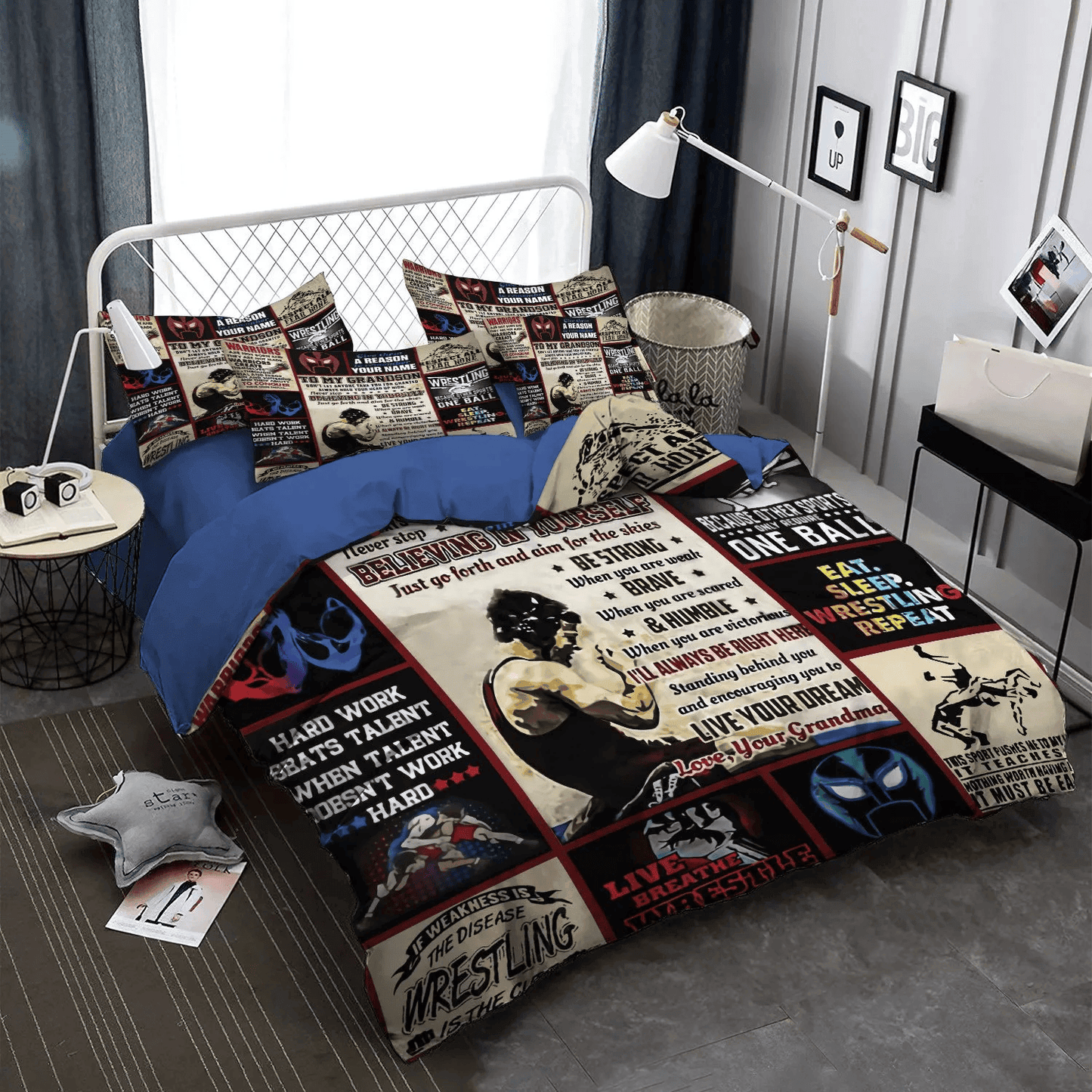 Grandmother Soft Duvet Cover Set, Wrestling Queen Size Bedding Set, My Wrestling Love Grandma Bedding Set, Gifts for Grandmother