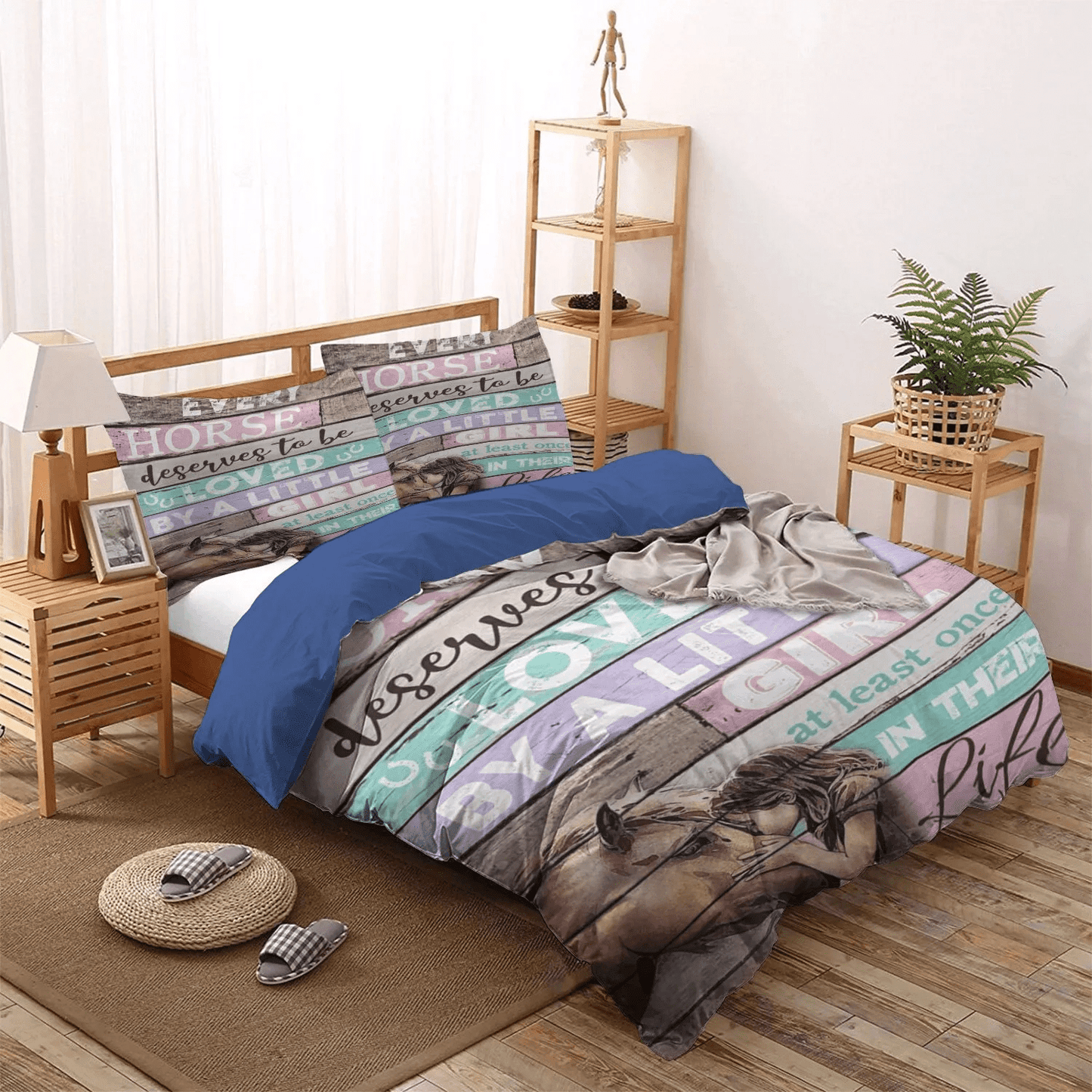 Abstract Horse Soft Duvet Cover Set, Horse Queen Size Bedding Set, Horse Loved By Little Girl Bedding Set, Gifts for Horse