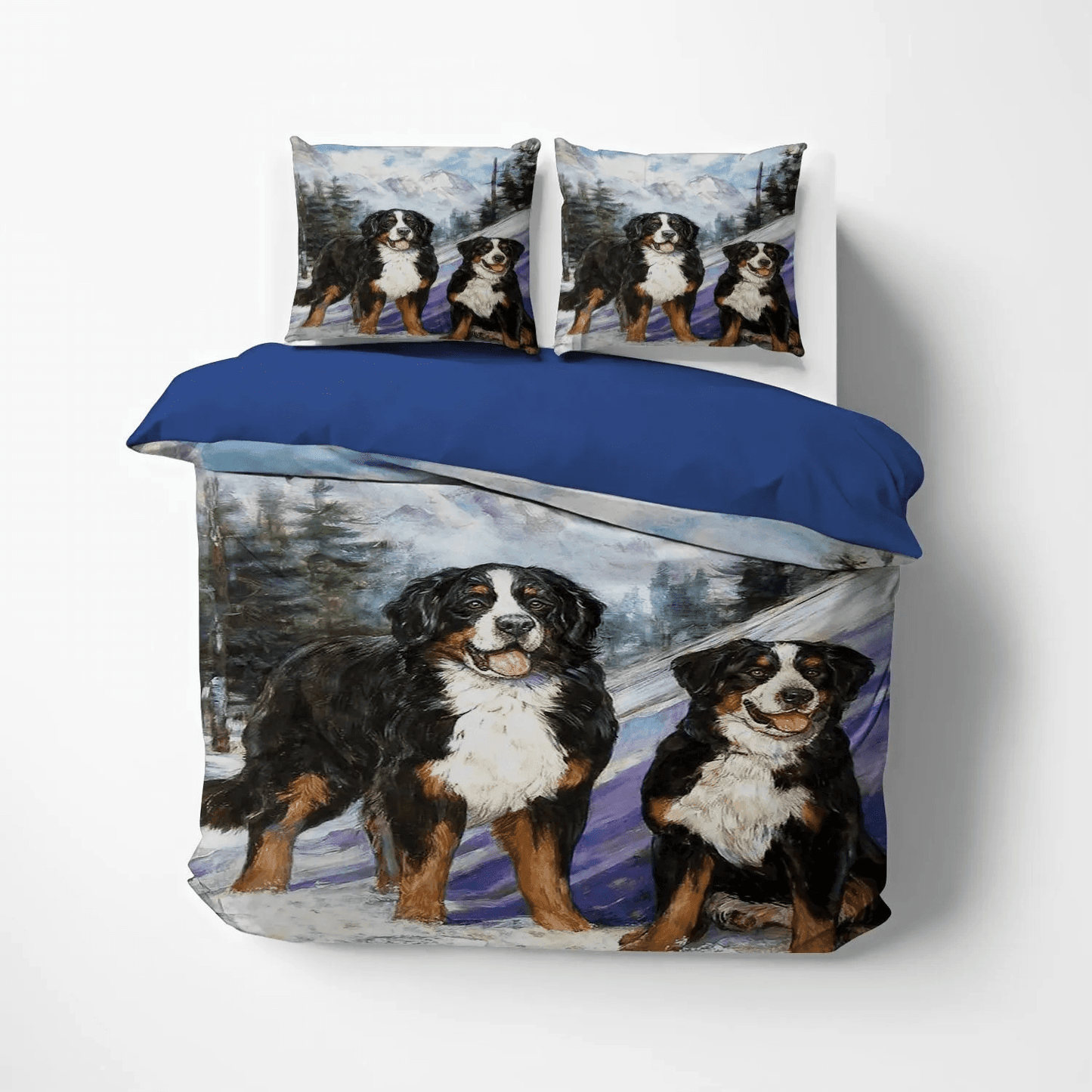 Cute Sleeping Chibi Dog Soft Duvet Cover Set, Dog Bedding set, Bernese Mountain Dog Mountain Dog Painting Bedding Set, Gifts for Dog