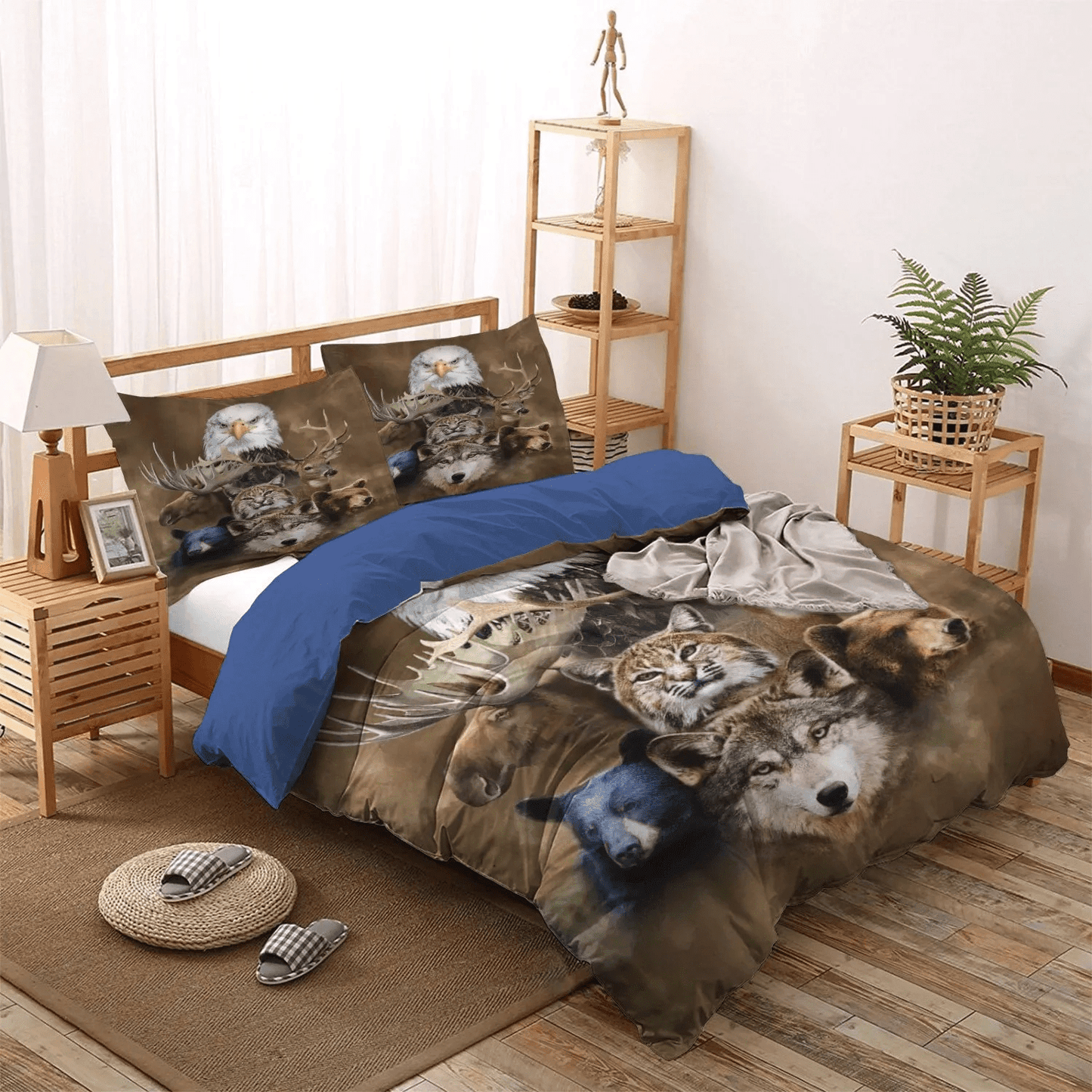Animal Love King Size Bedding Set, Cute Bear Soft Duvet Cover Set, Animal Wolf Bear Cat Deer Bedding Set, Gifts for Deer