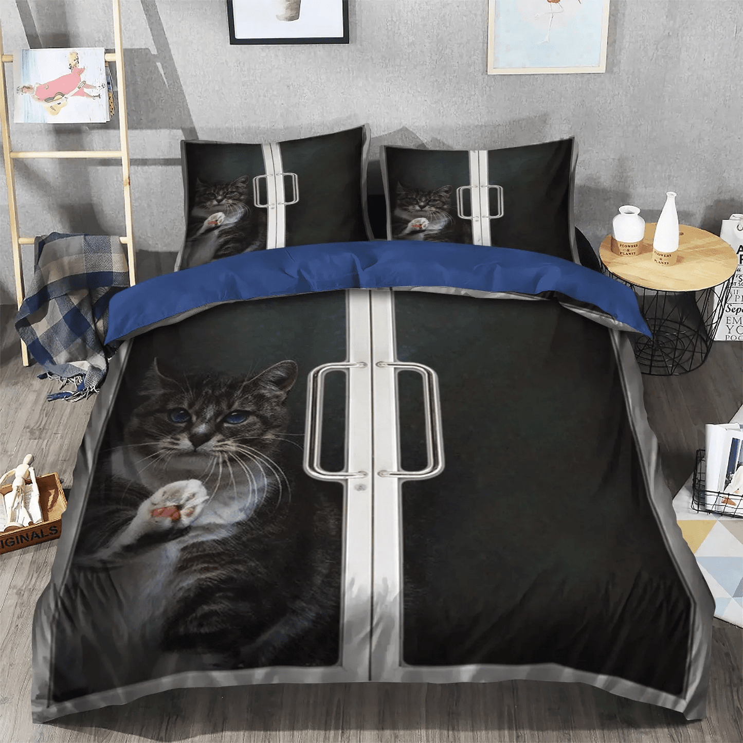 Cat Paw Soft Duvet Cover Set, Cat Tracks King Size Bedding Set, Cat Bedding set, Cat Bedding Set, Gifts for Cat