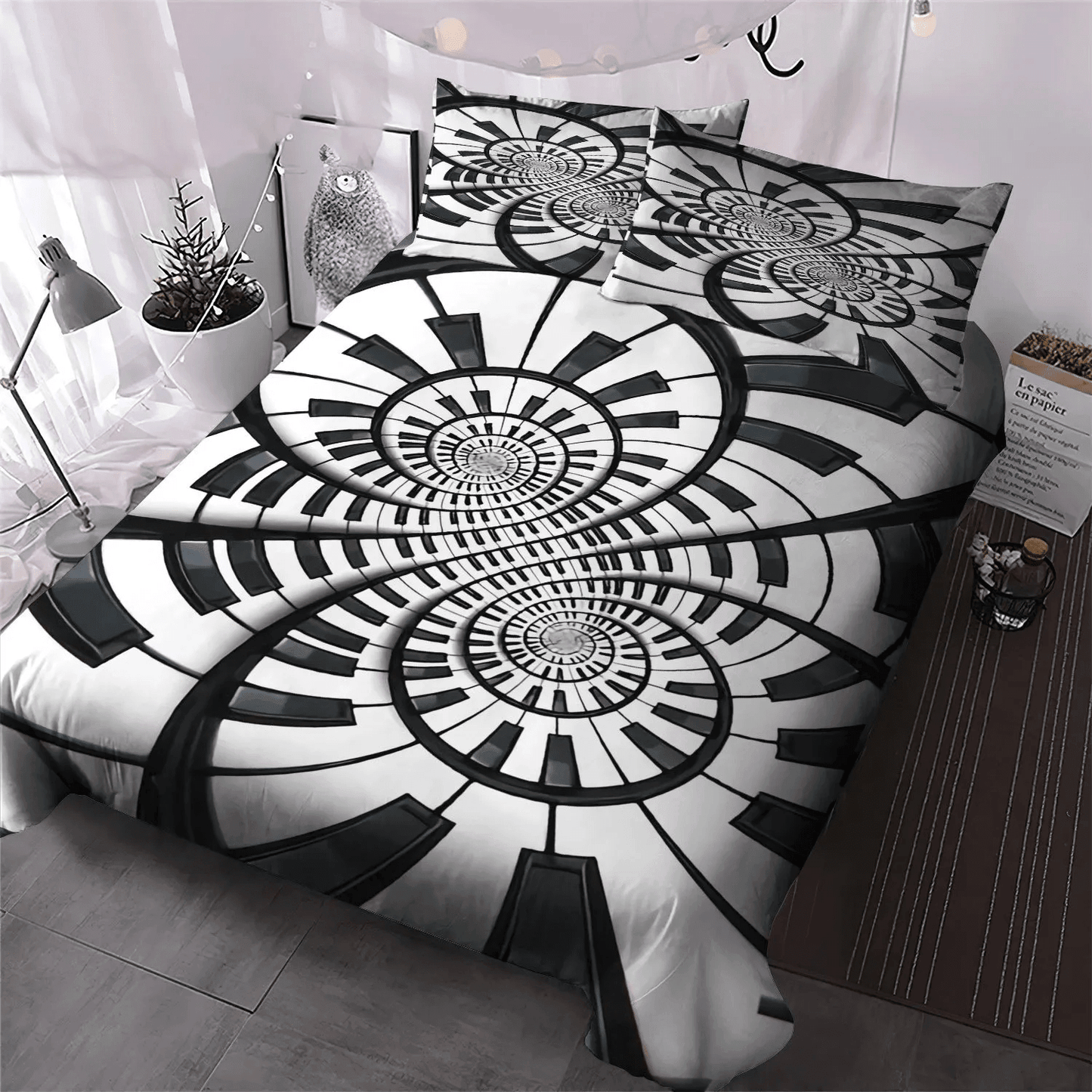 Cat Tracks Soft Duvet Cover Set, Cat King Size Bedding Set, Piano Bedding set, Piano Cat Idea Bedding Set, Gifts for Cat