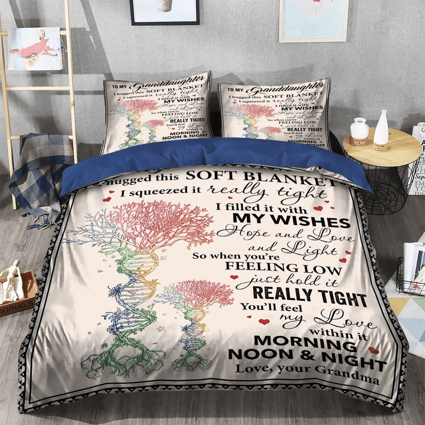 Personalized 3-piece Duvet Cover Bedding Set Granddaughter I Hugged This Soft Grandma Gift GrandDaughter Birthday Christmas gift Bedding Set, Gifts for Birthday