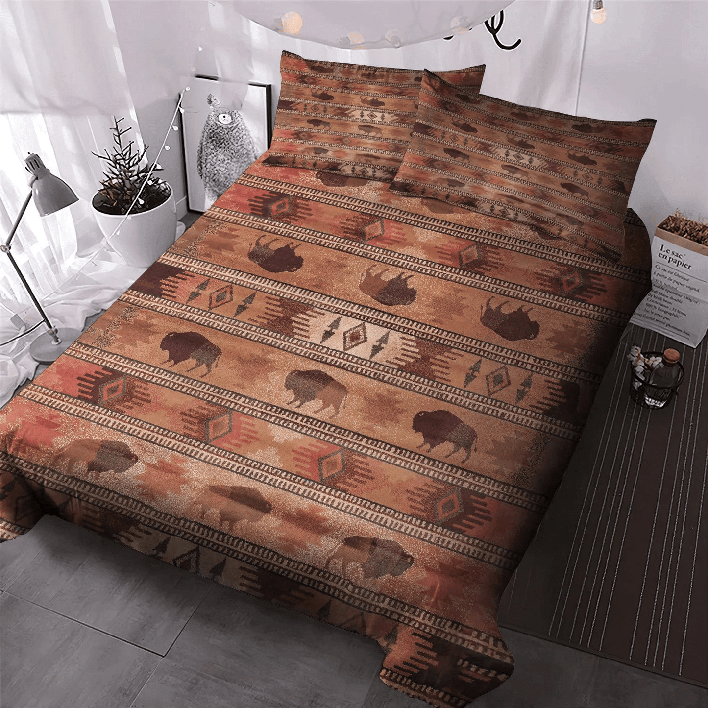 Buffalo Soft Duvet Cover Set, Arizona Hiking Trails King Size Bedding Set, Buffalo Trail Bedding Set, Gifts for Trail