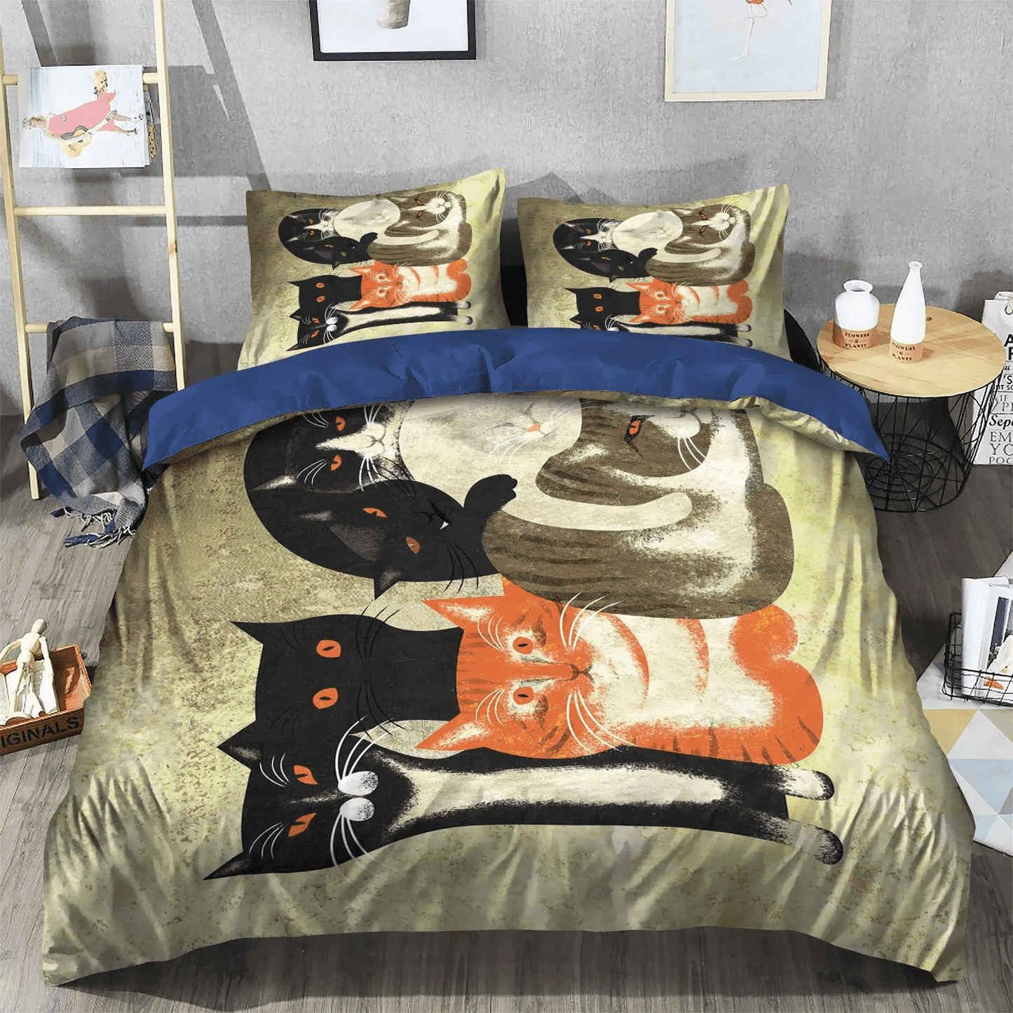 Cat Paw Soft Duvet Cover Set, Cat Queen Size Bedding Set, Cat Tracks Bedding set, Cats Cute Gs Bedding Set, Gifts for Cat
