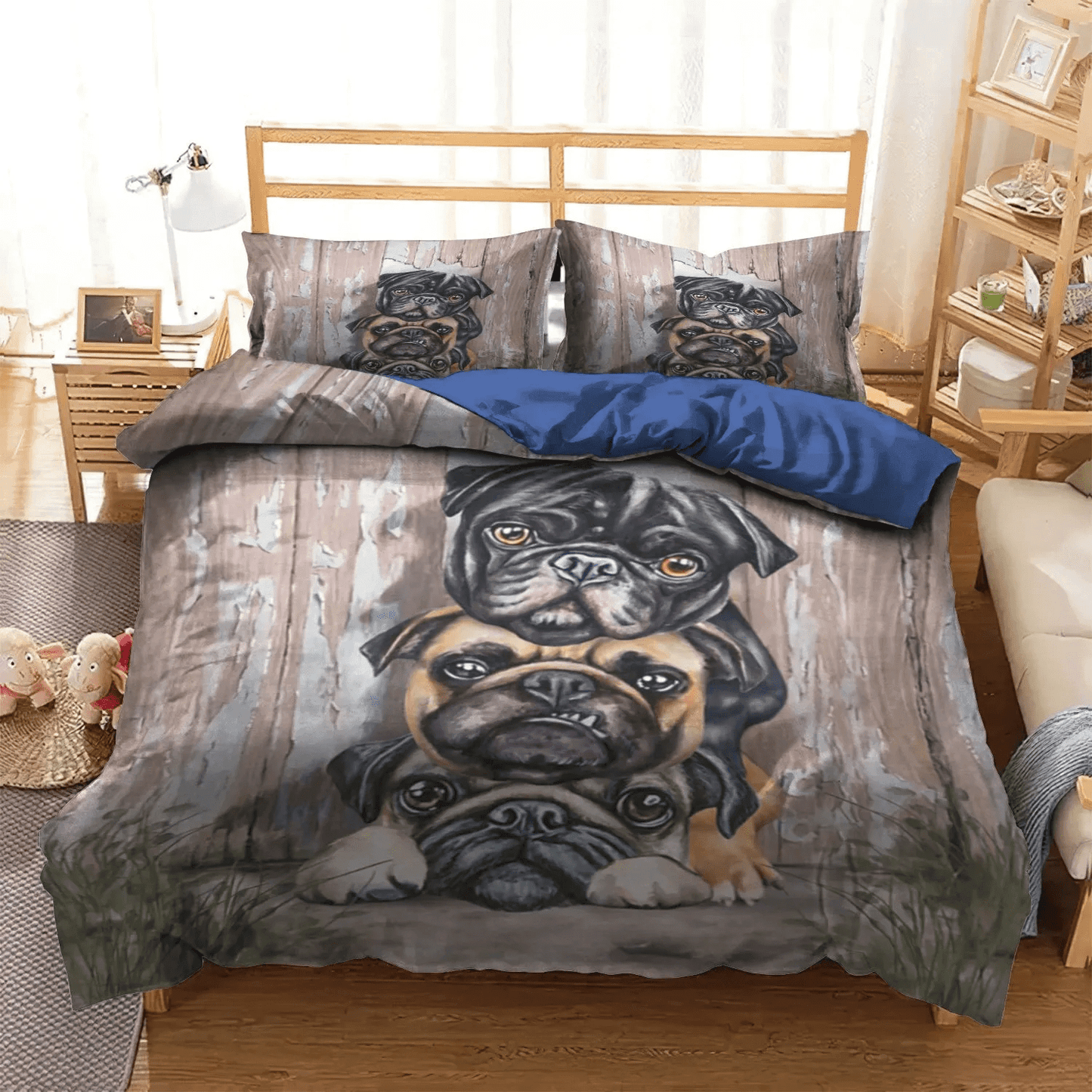 Funny Pug Dog Soft Duvet Cover Set, Pug Bedding set, Cute Pug Queen Size Bedding Set, Pug Wall Bedding Set, Gifts for Pug
