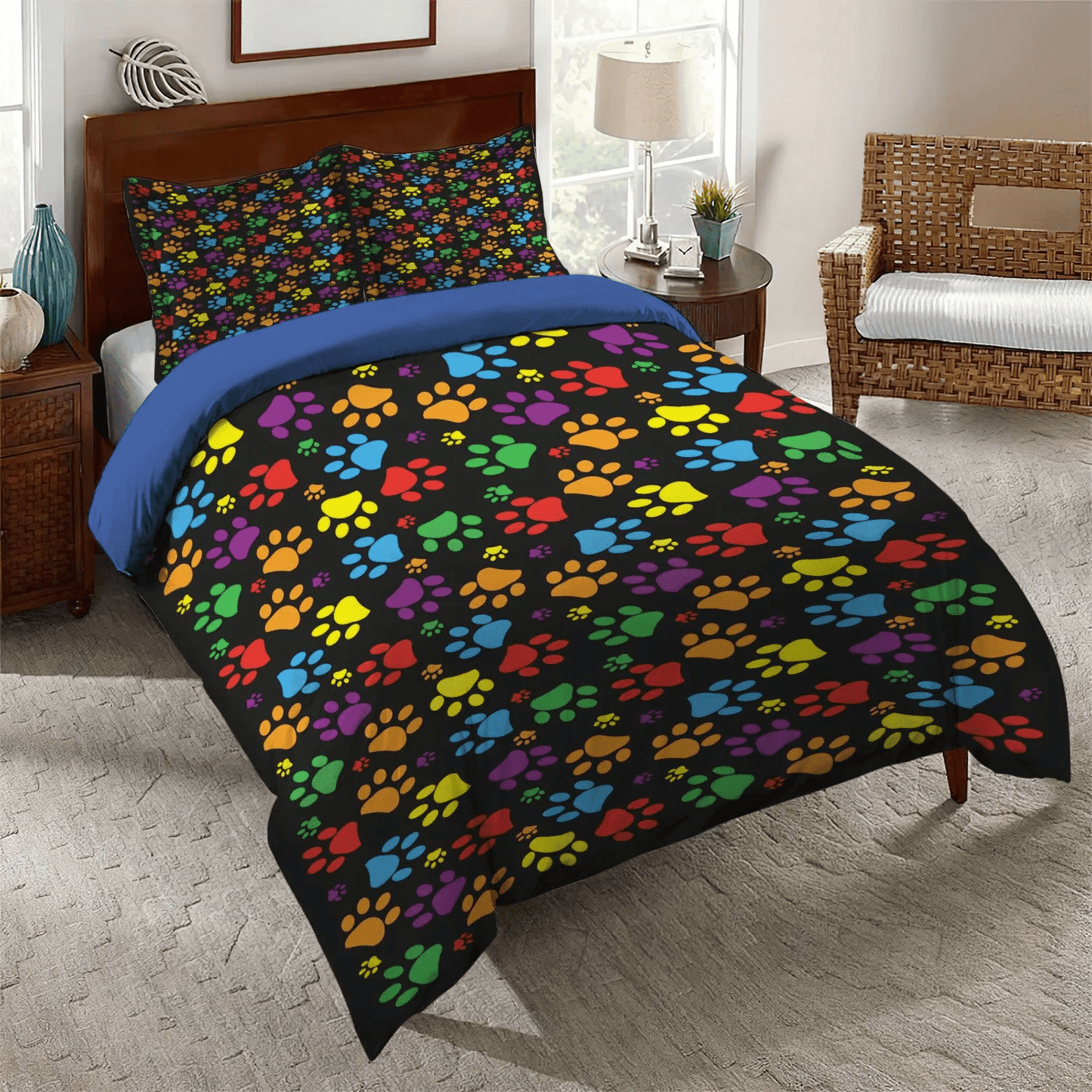 Cat Paws Soft Duvet Cover Set, Cute Sleeping Chibi Dog Bedding set, Doggo King Size Bedding Set, Dog Paw Bedding Set, Gifts for PAWS