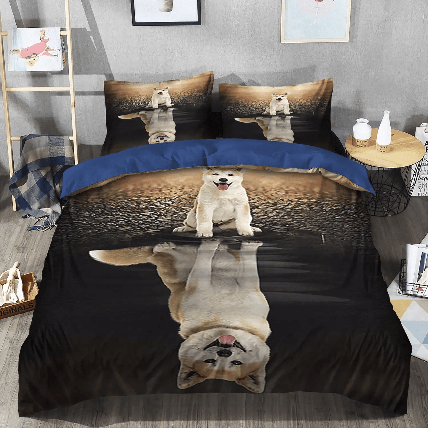 Chibi Dog Chibi Dog Chibi Dog Chibi Dog Soft Duvet Cover Set, Akita Inu King Size Bedding Set, Akita Dog NTNA Bedding Set, Gifts for Dog