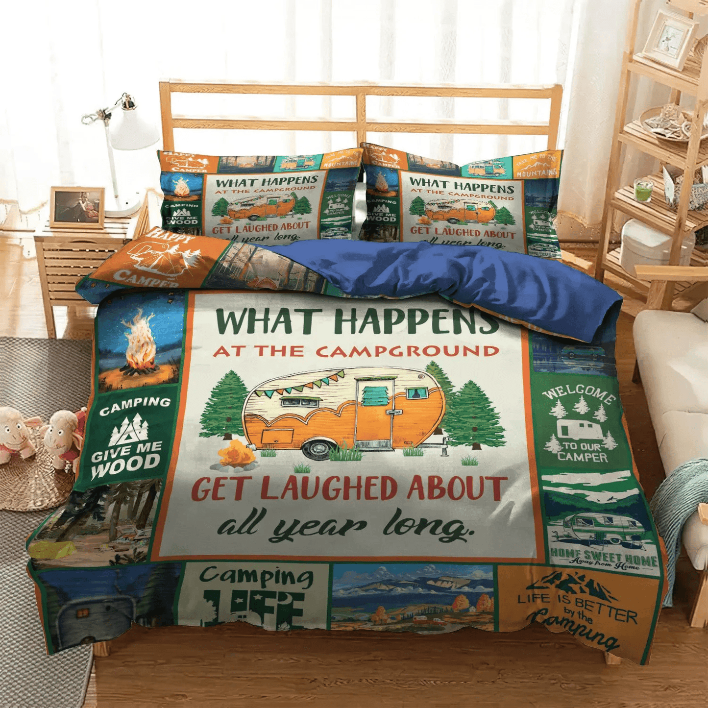 Camping Matching Soft Duvet Cover Set, Family Camping King Size Bedding Set, Camping Campground Bedding Set, Gifts for Camping