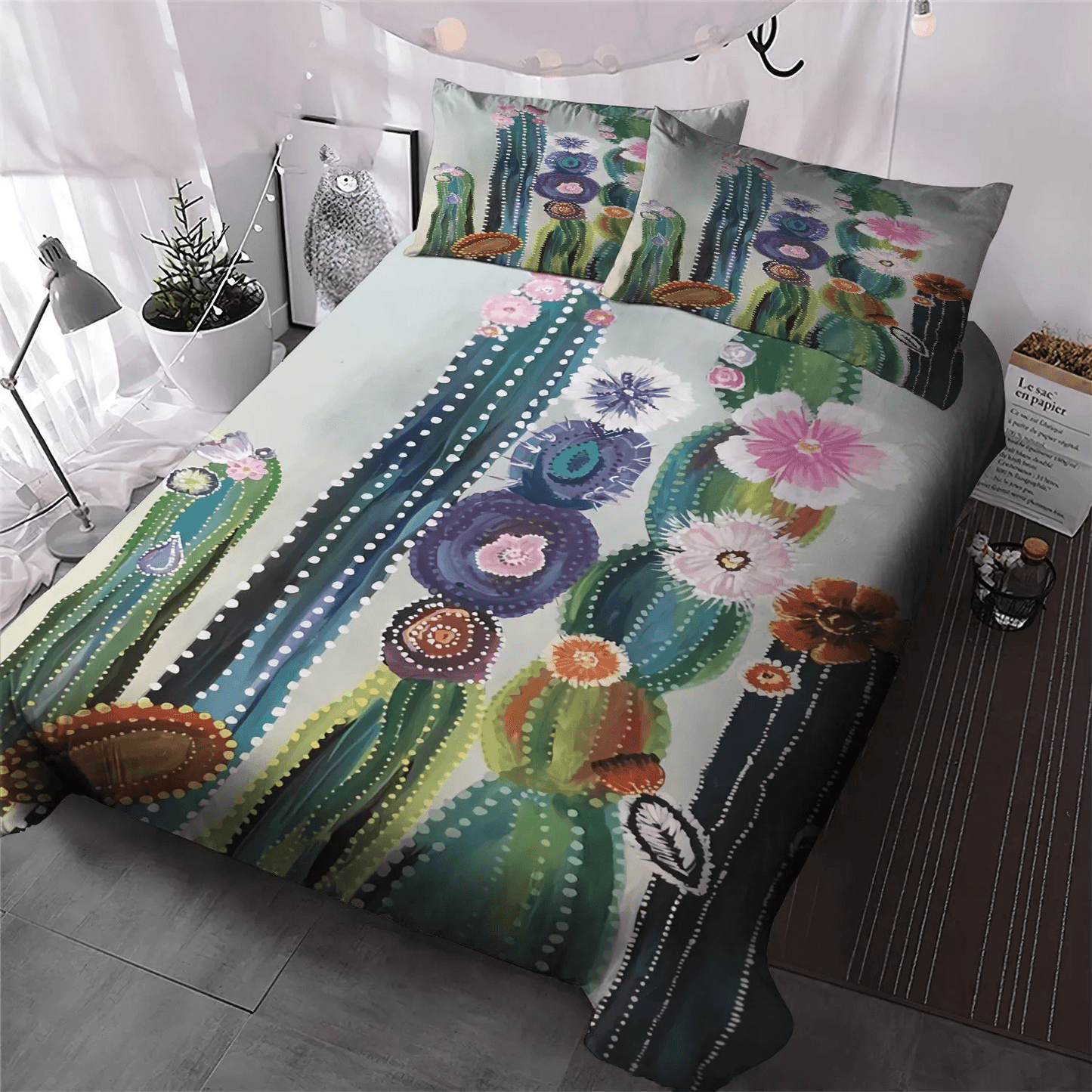 Cactus Queen Size Bedding Set, Cactus Pun Soft Duvet Cover Set, Catcus Funny Cat Bedding set, Cactus Bedding Set, Gifts for Cactus