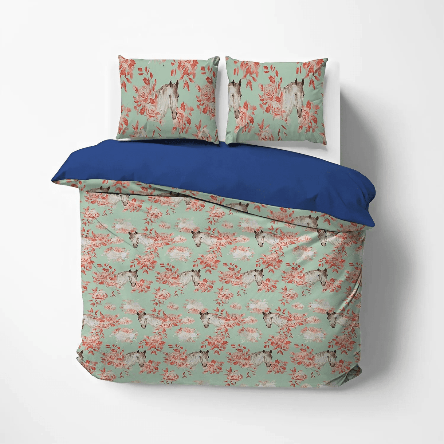 Galloping Horse Soft Duvet Cover Set, Abstract Horse Queen Size Bedding Set, Rose Bouquets And Horses Equestrian LTTL Bedding Set, Gifts for Bouquet
