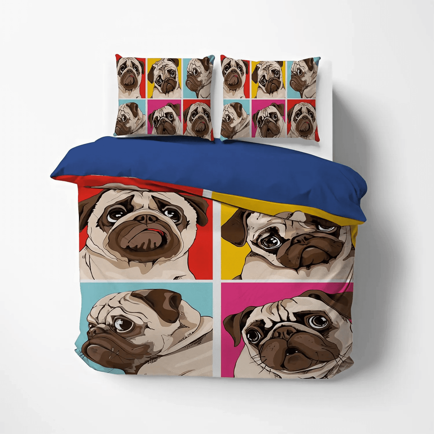 Funny Pug Dog Soft Duvet Cover Set, Pug Queen Size Bedding Set, Pug Lover King Size Bedding Set, Four Pugs NHM Bedding Set, Gifts for Pug