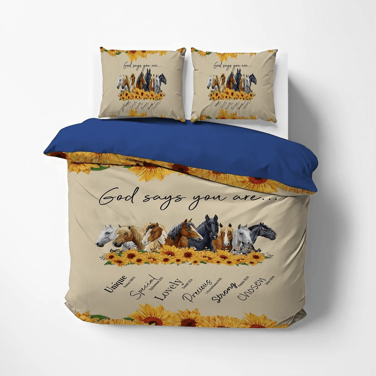 Personalized 3-piece Duvet Cover Bedding Set Horse Running King Size Bedding Set, Galloping Horse Queen Size Bedding Set, God Says You Are Sunflower Horse HCD Bedding Set, Gifts for God