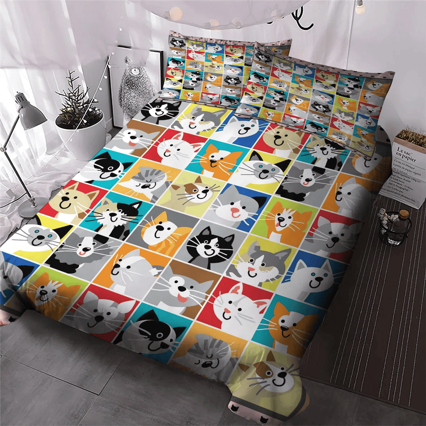 Cat Queen Size Bedding Set, Cat Tracks Bedding set, Cat Paw Soft Duvet Cover Set, Cat Bedding Set, Gifts for Cat