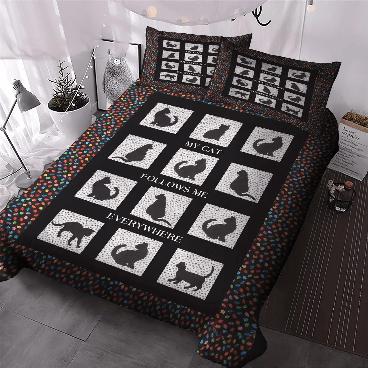 Cat Queen Size Bedding Set, Cat Tracks King Size Bedding Set, Cat Paw Soft Duvet Cover Set, Cat Bedding Set, Gifts for Cat