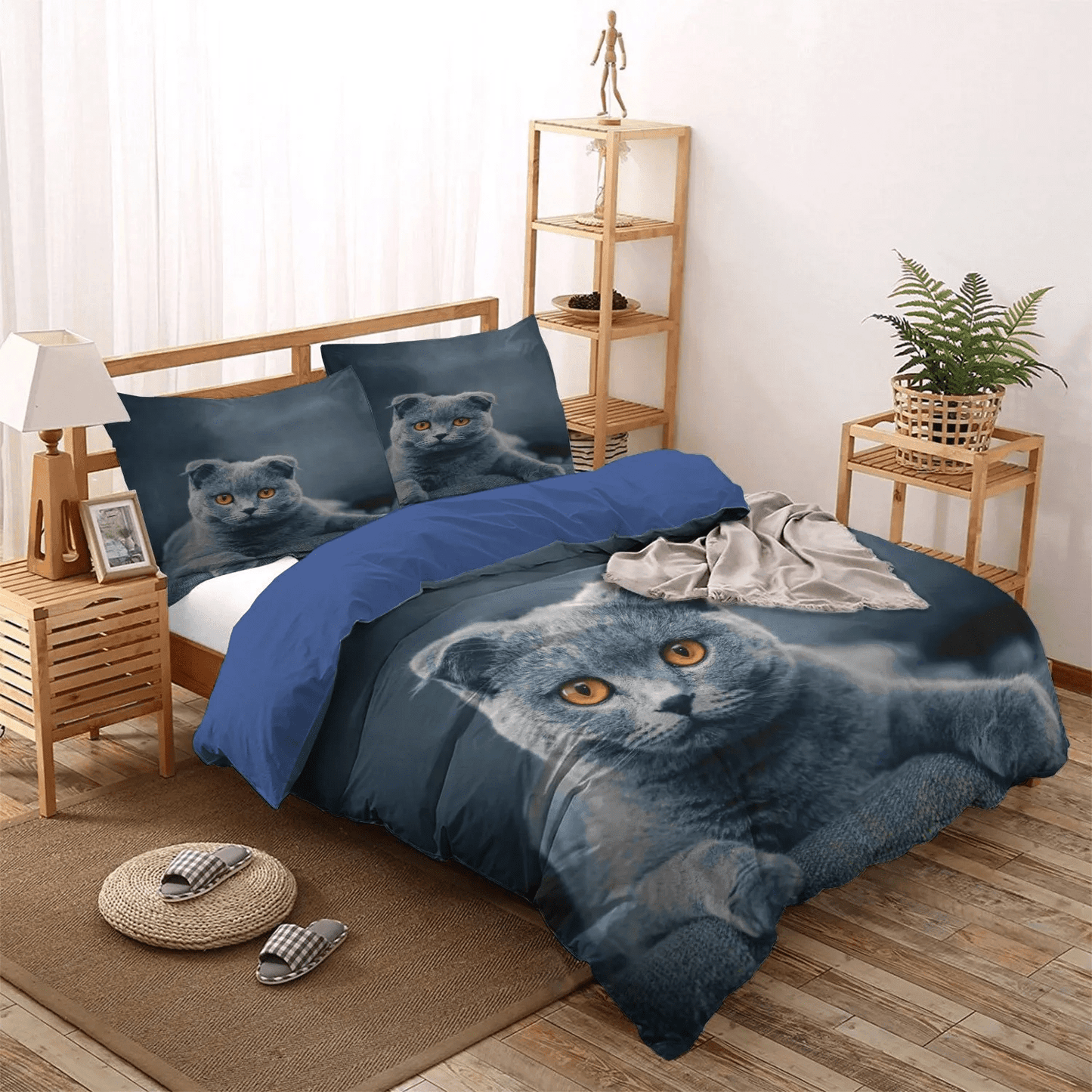 Cat Tracks Soft Duvet Cover Set, Cat Bedding set, Cat Paw Queen Size Bedding Set, Cat Blue Bedding Set, Gifts for Cat