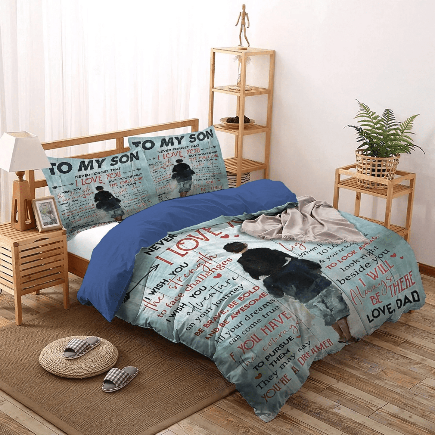 Funny Son Soft Duvet Cover Set, Happy Family King Size Bedding Set, Family To My Son From Dad Bedding Set, Gifts for Family