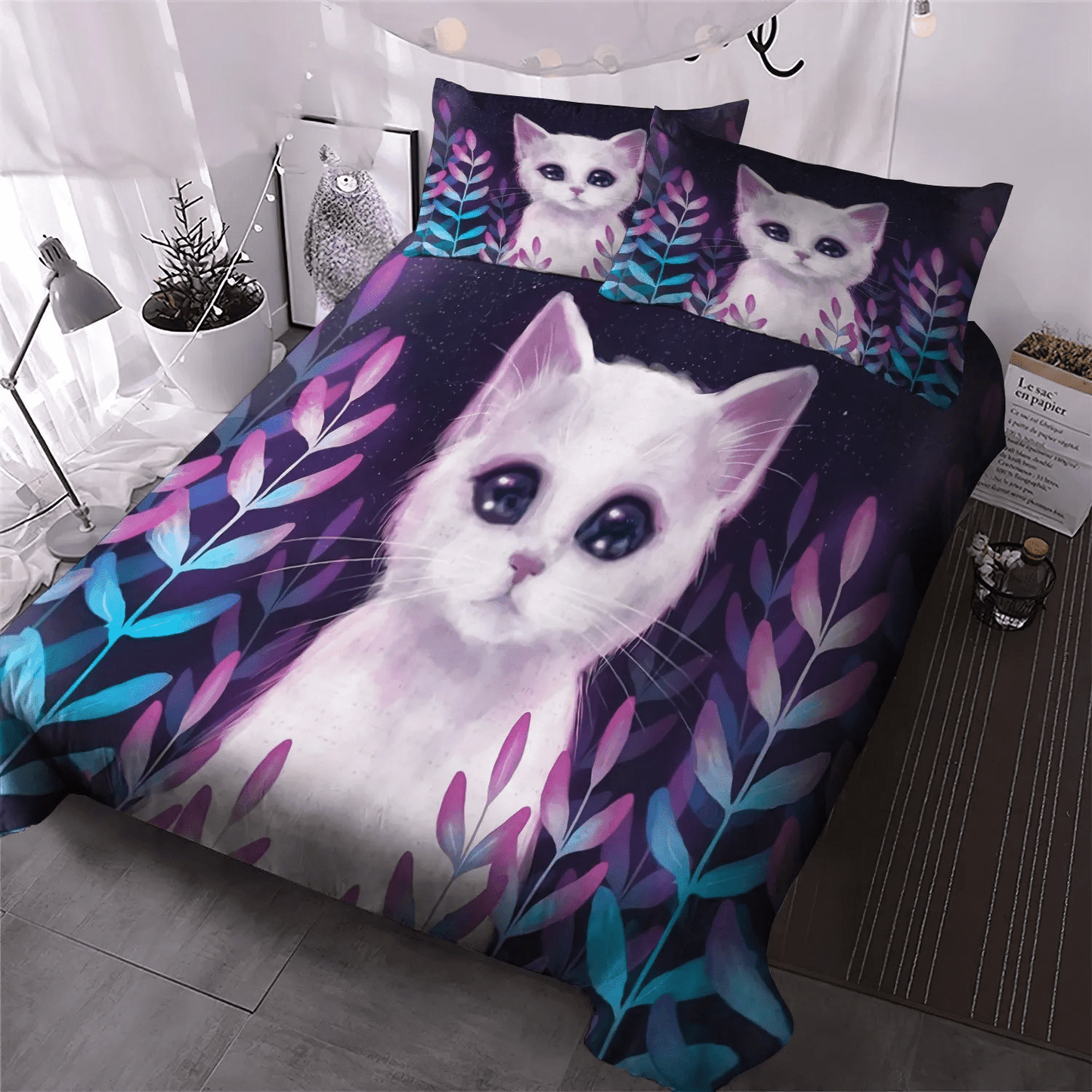 Cat Paw King Size Bedding Set, Cat Tracks Queen Size Bedding Set, Cat Soft Duvet Cover Set, Cat DKN Bedding Set, Gifts for Cat