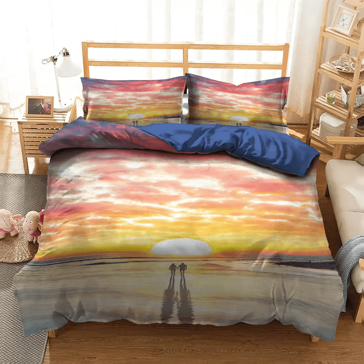 Couple Soft Duvet Cover Set, Shark Surfer Beach Summer Vacation Bedding set, Beach Couple NHM Bedding Set, Gifts for Beach