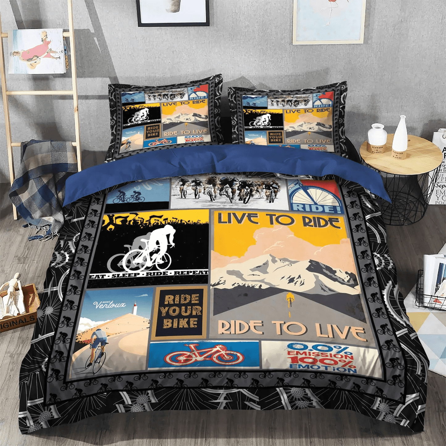 Cycling Queen Size Bedding Set, Cycling Octopus Soft Duvet Cover Set, Cycling Bedding Set, Gifts for Cycling