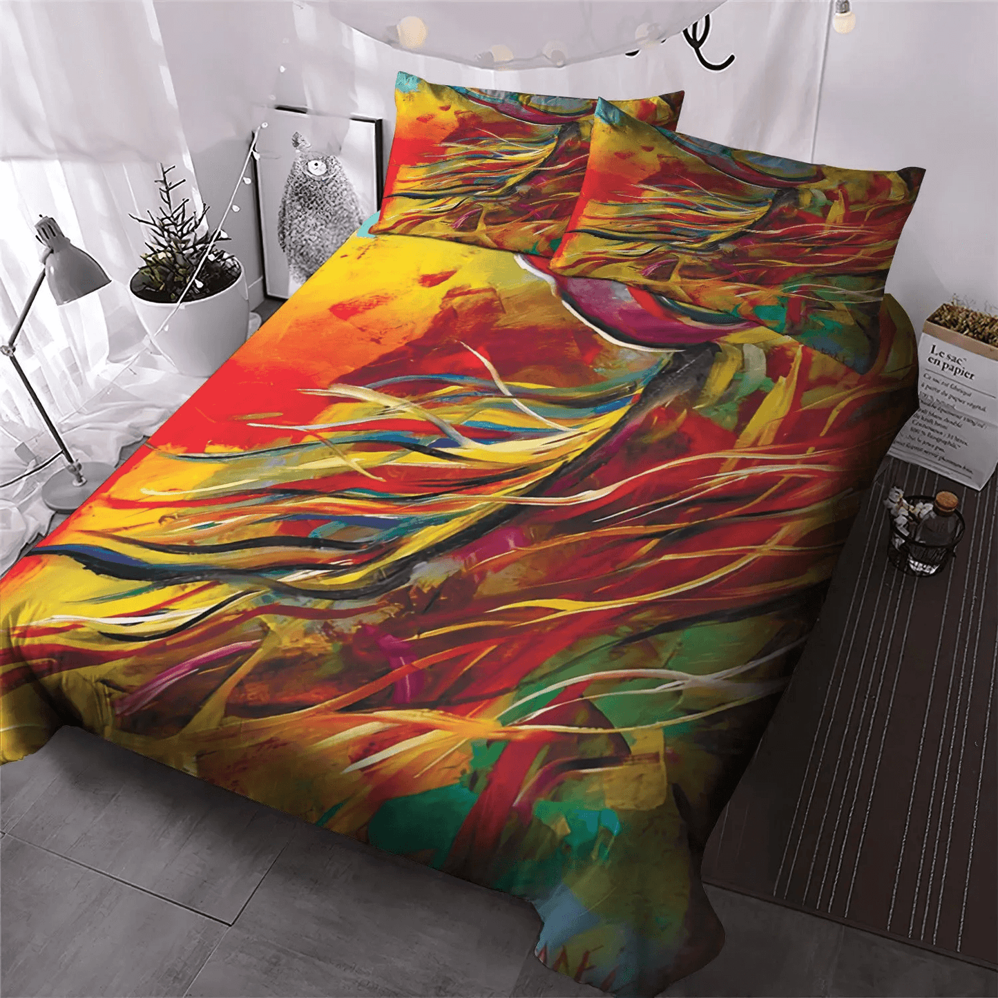 Abstract Horse Soft Duvet Cover Set, Galloping Horse Bedding set, Horse In Motion King Size Bedding Set, Horse Bedding Set, Gifts for Horse