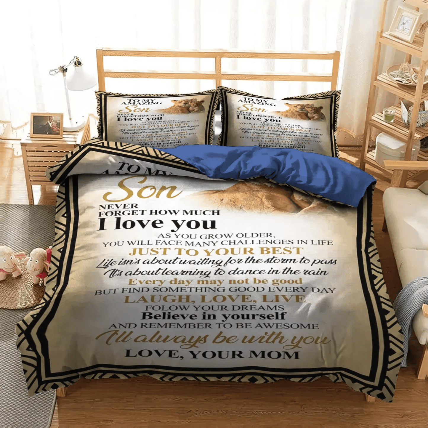 Awesome Son King Size Bedding Set, Funny Son Soft Duvet Cover Set, Custom To My Son Lion Perfect Gift For Son Bedding Set, Gifts for Lion