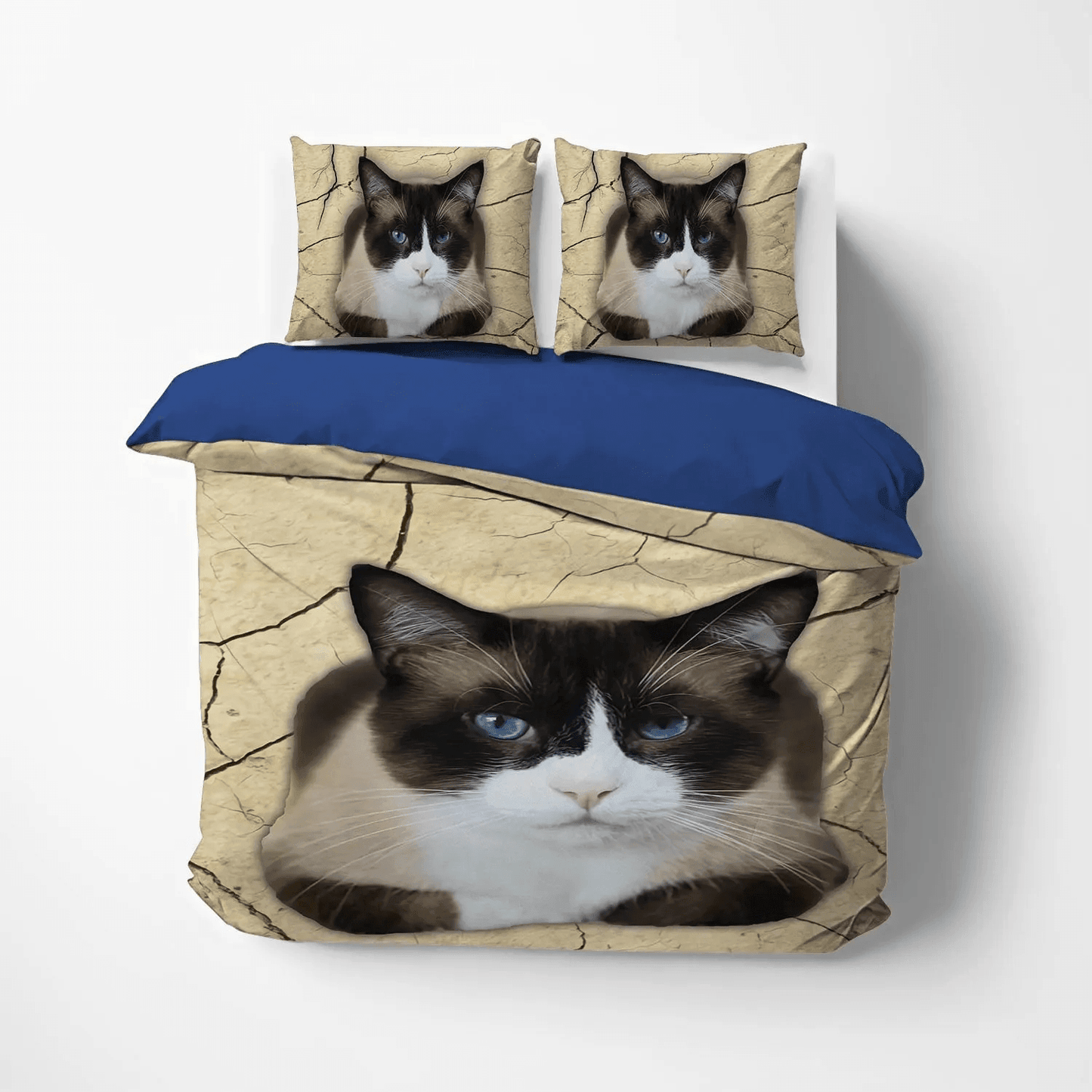 Cat Queen Size Bedding Set, Cat Paw Soft Duvet Cover Set, Cat Tracks Bedding set, Snowshoe Cat DNT Bedding Set, Gifts for Cat