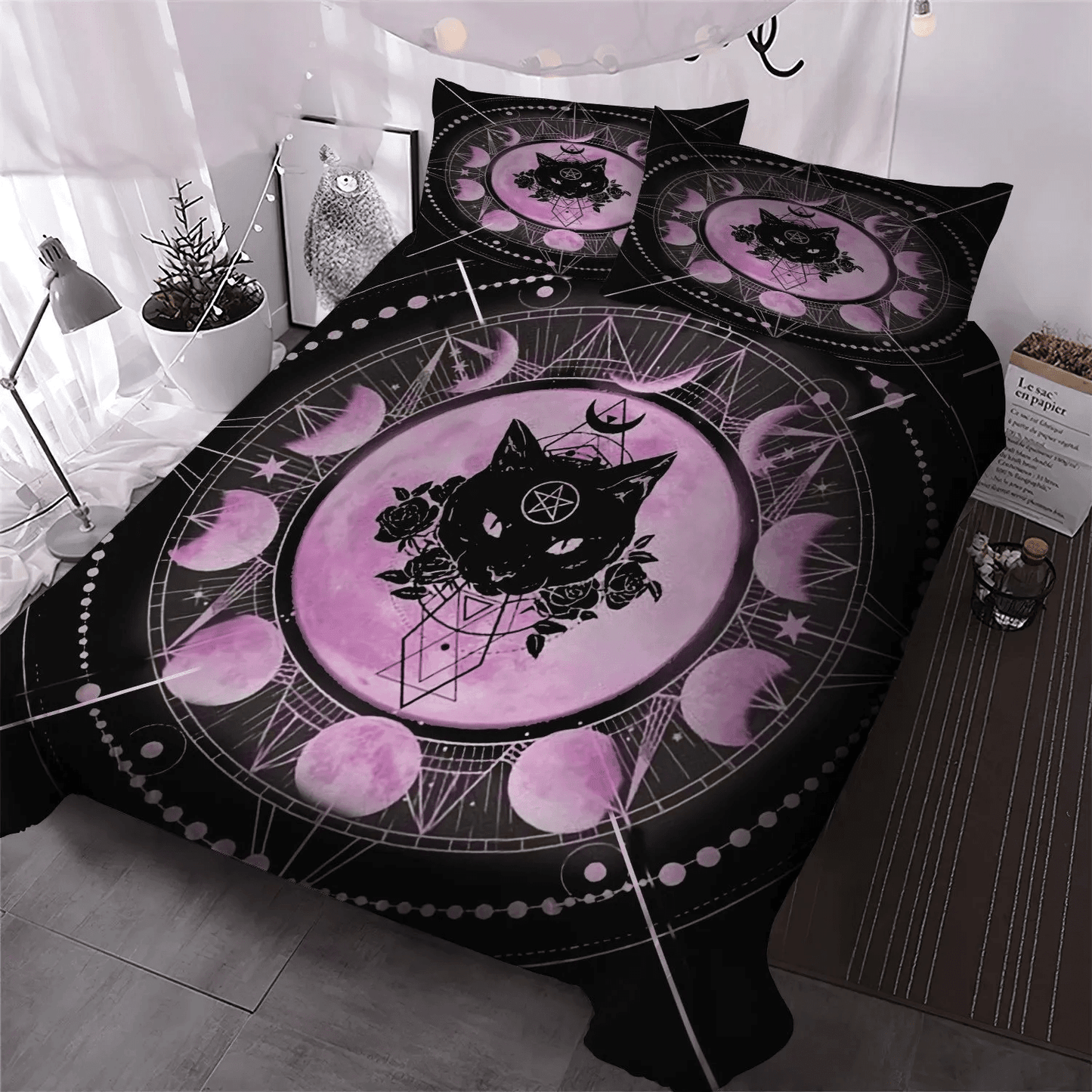 Black Cat Nsn Transparent Soft Duvet Cover Set, Black Cat Bedding set, Wiccan Occult Black Cat Bedding Set, Gifts for Black Cat