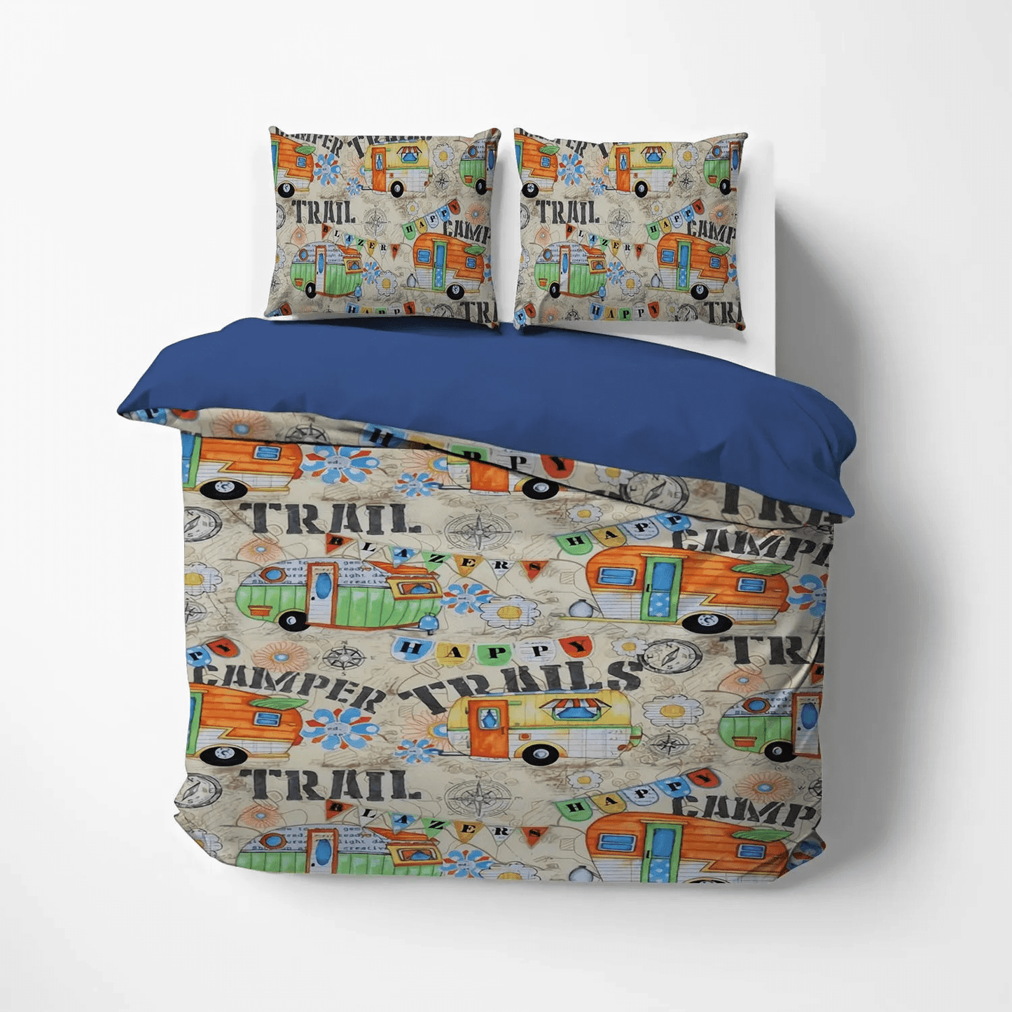 Camper Queen Size Bedding Set, Happy Camper Soft Duvet Cover Set, Camping Bedding set, Camping Camper Trail Bedding Set, Gifts for Trail